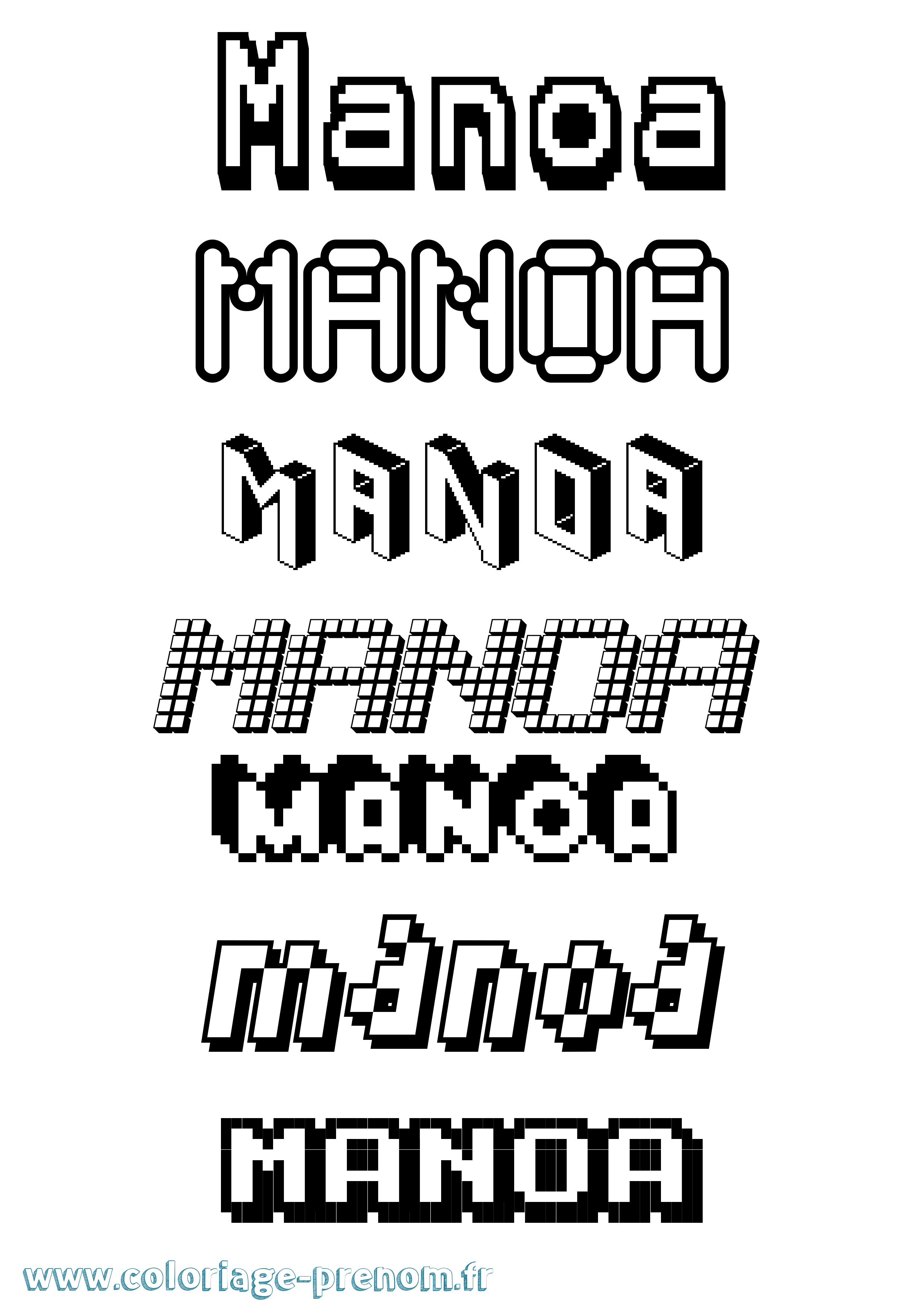 Coloriage prénom Manoa Pixel