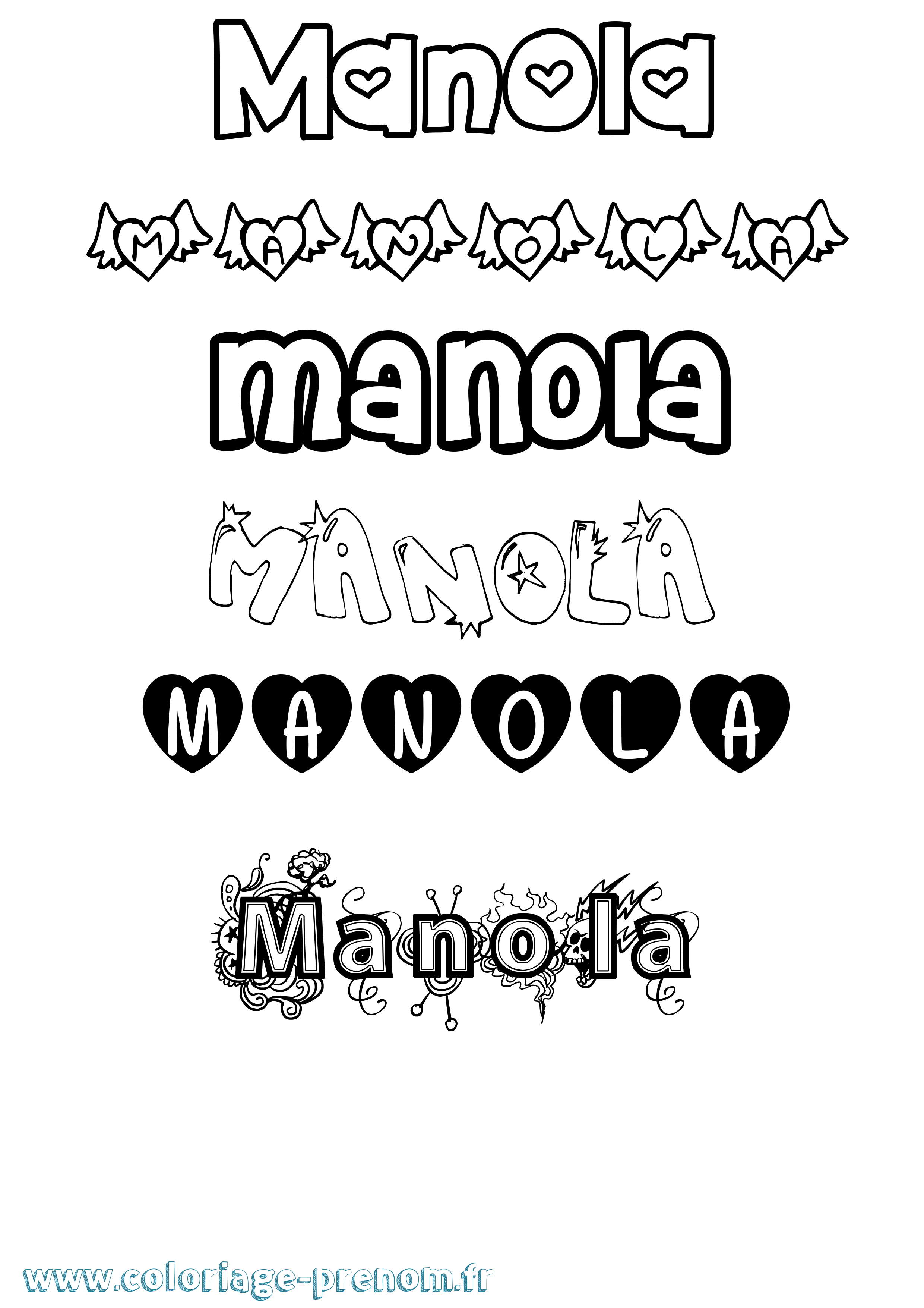 Coloriage prénom Manola Girly