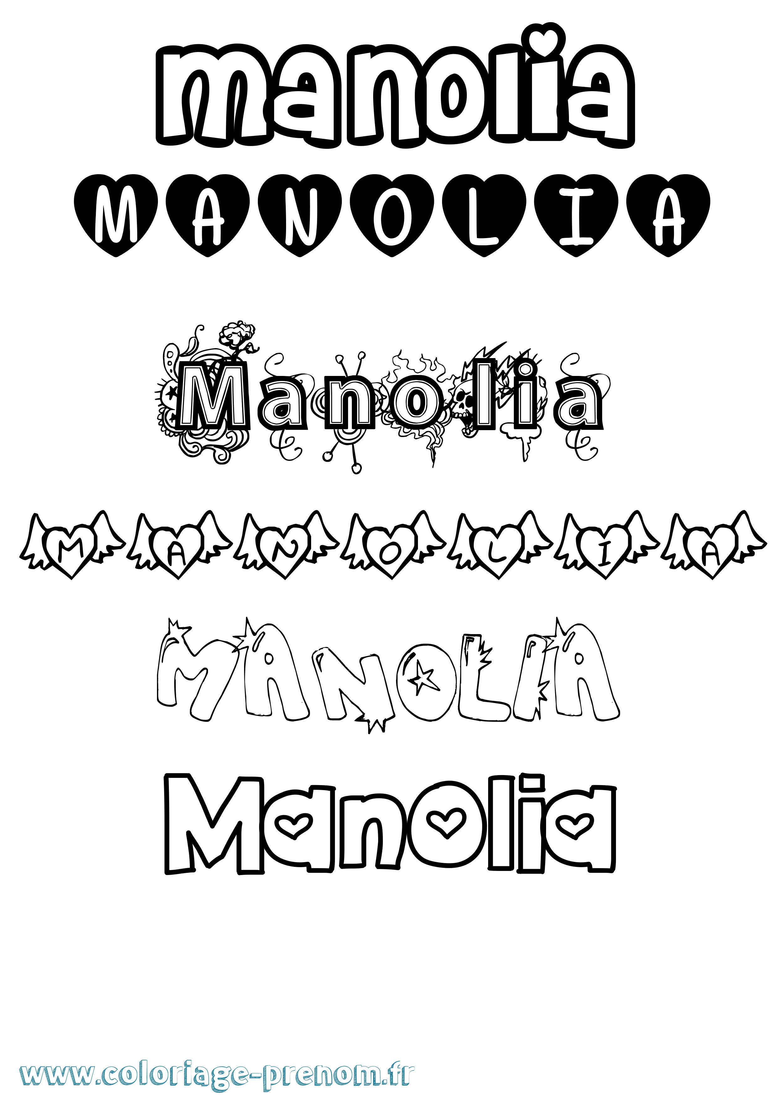 Coloriage prénom Manolia Girly