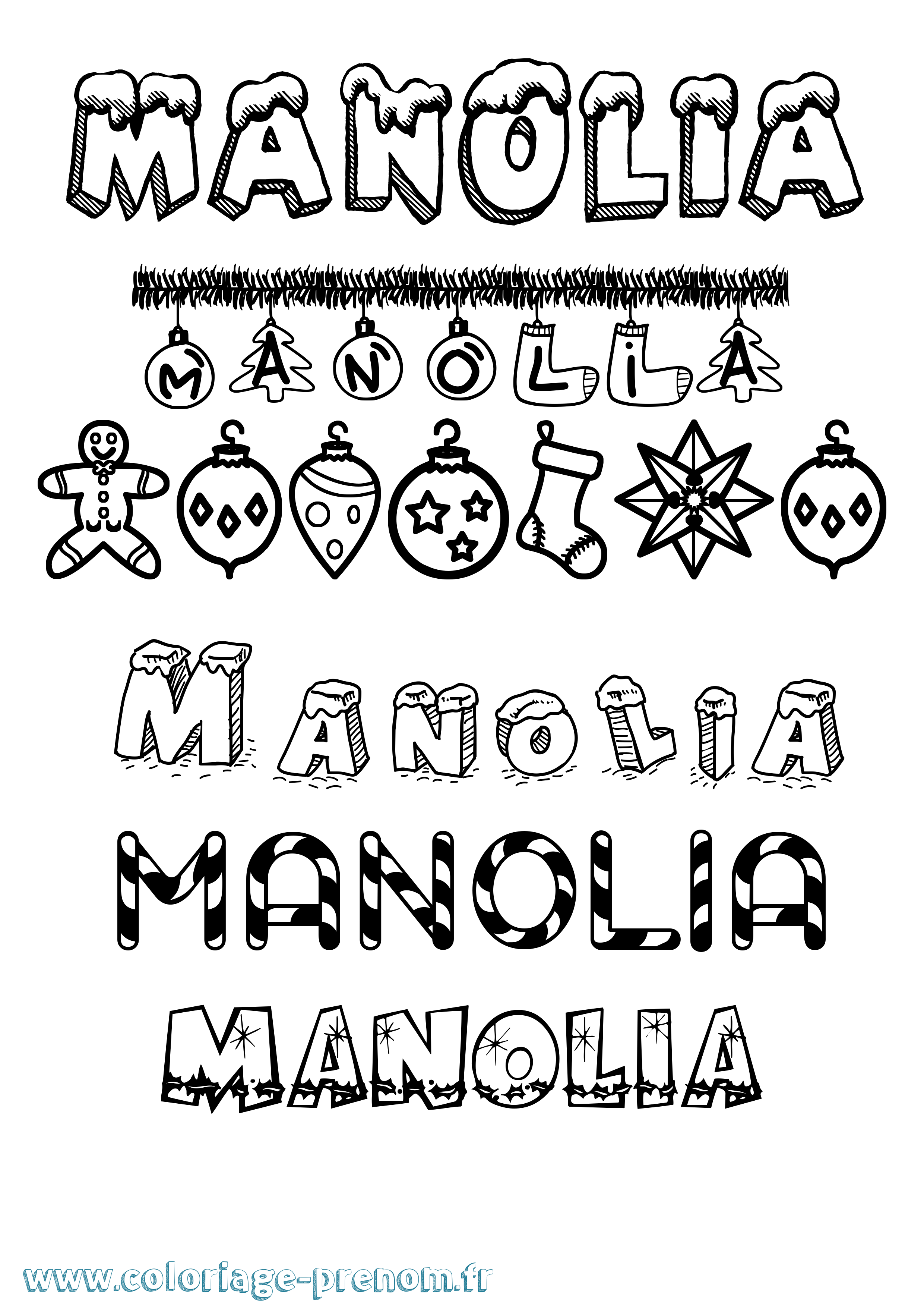 Coloriage prénom Manolia Noël