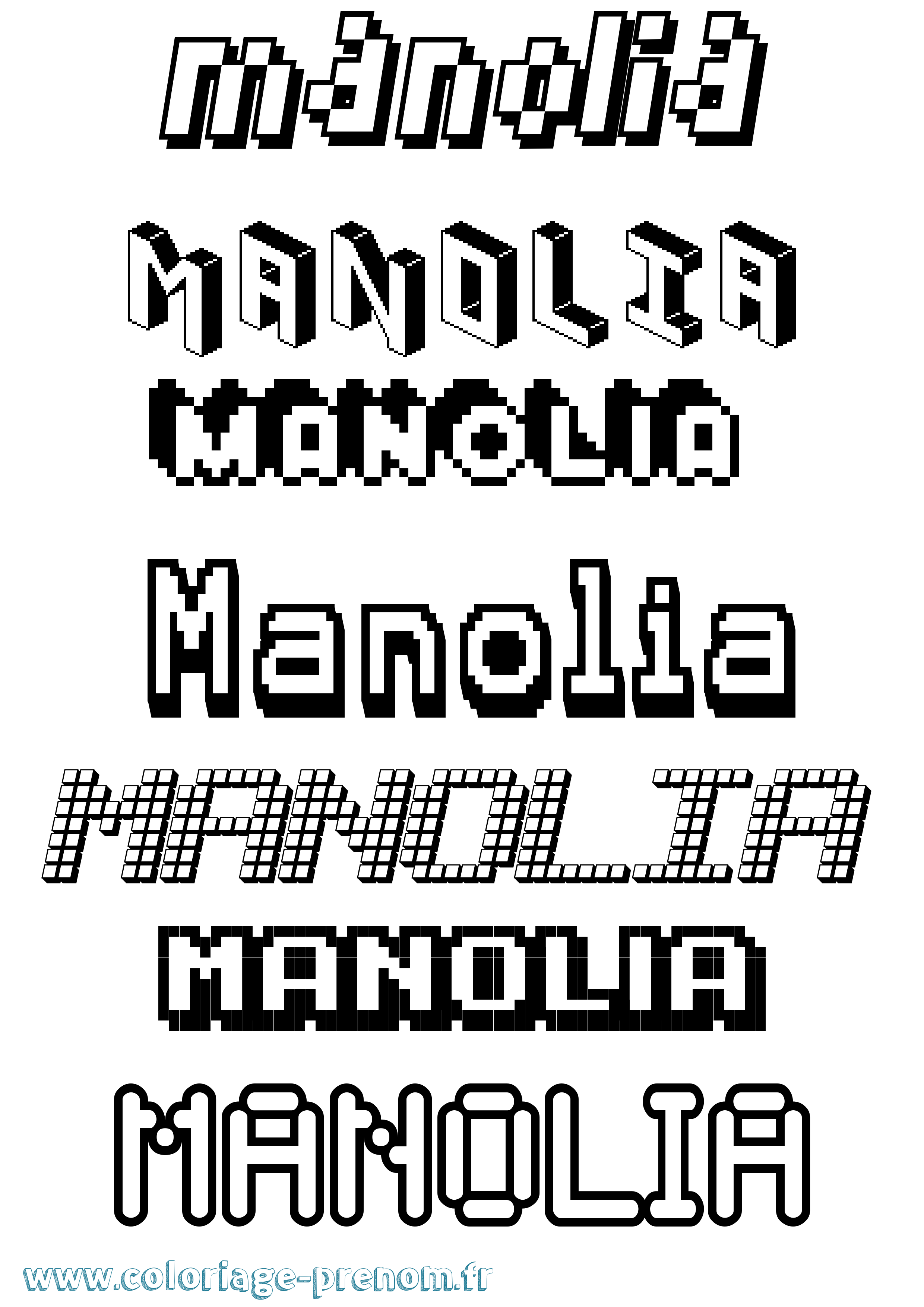 Coloriage prénom Manolia Pixel