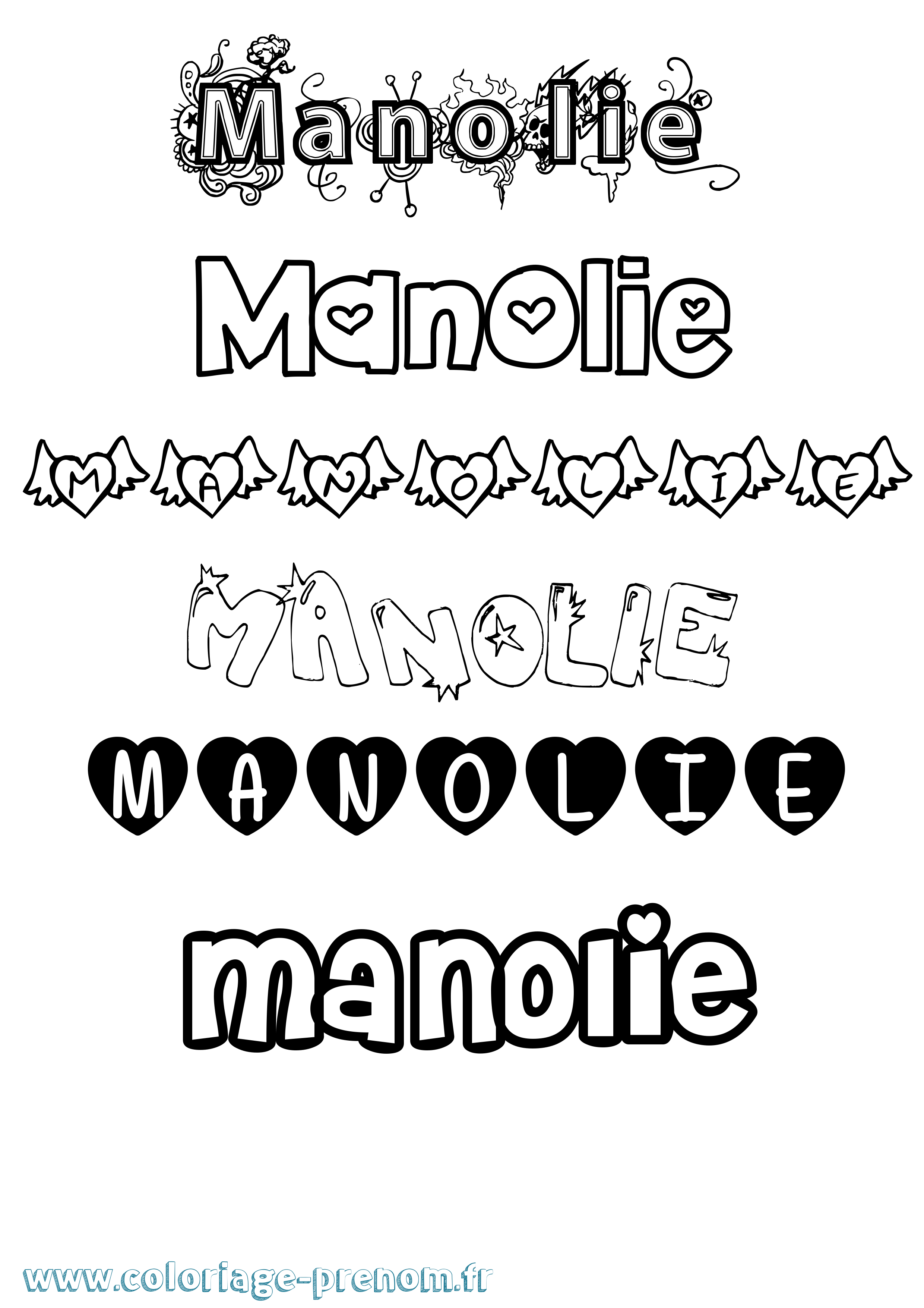 Coloriage prénom Manolie Girly