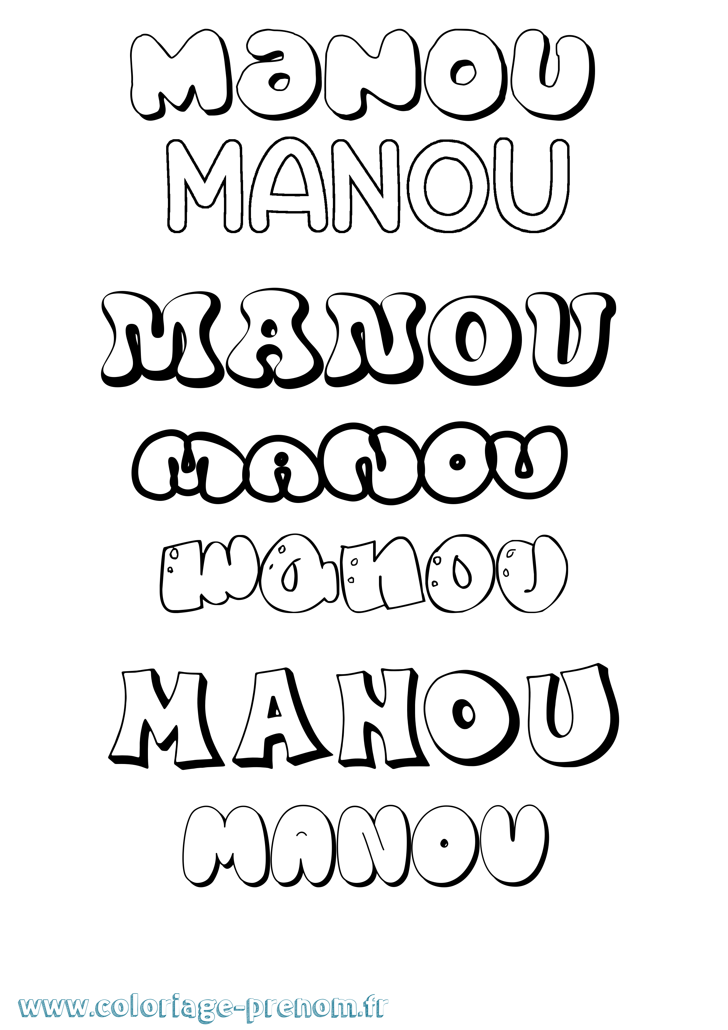 Coloriage prénom Manou Bubble