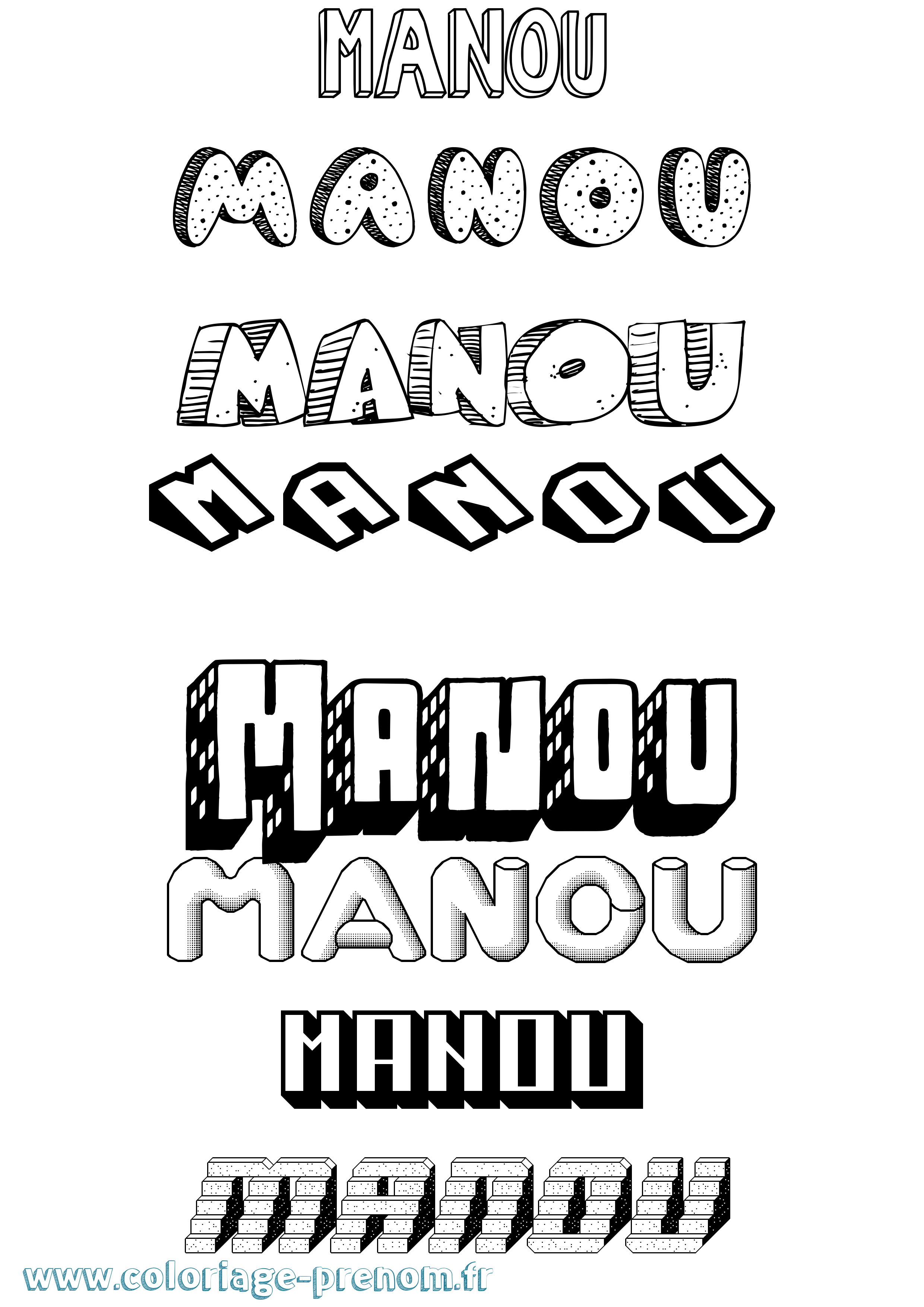 Coloriage prénom Manou Effet 3D