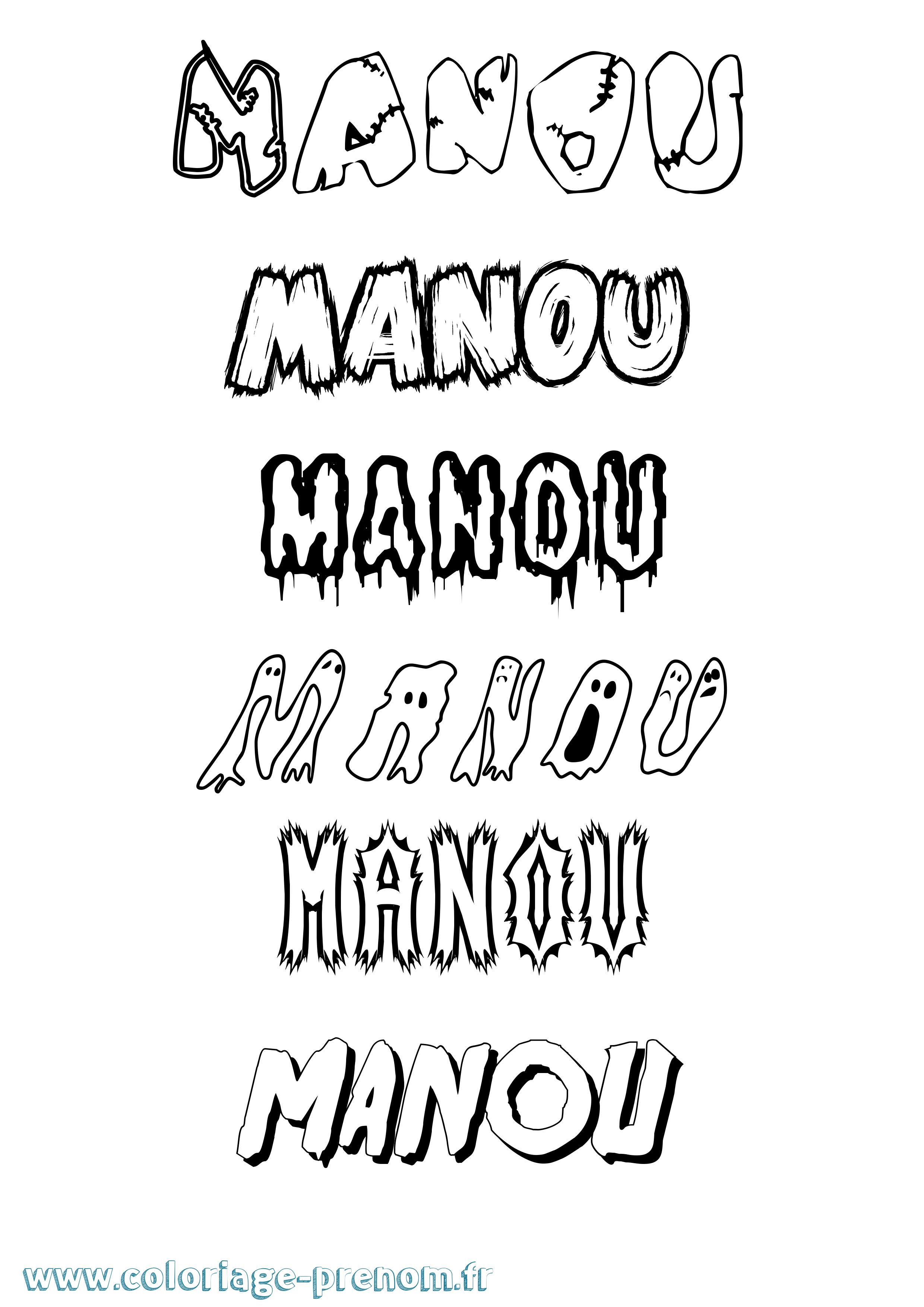 Coloriage prénom Manou Frisson