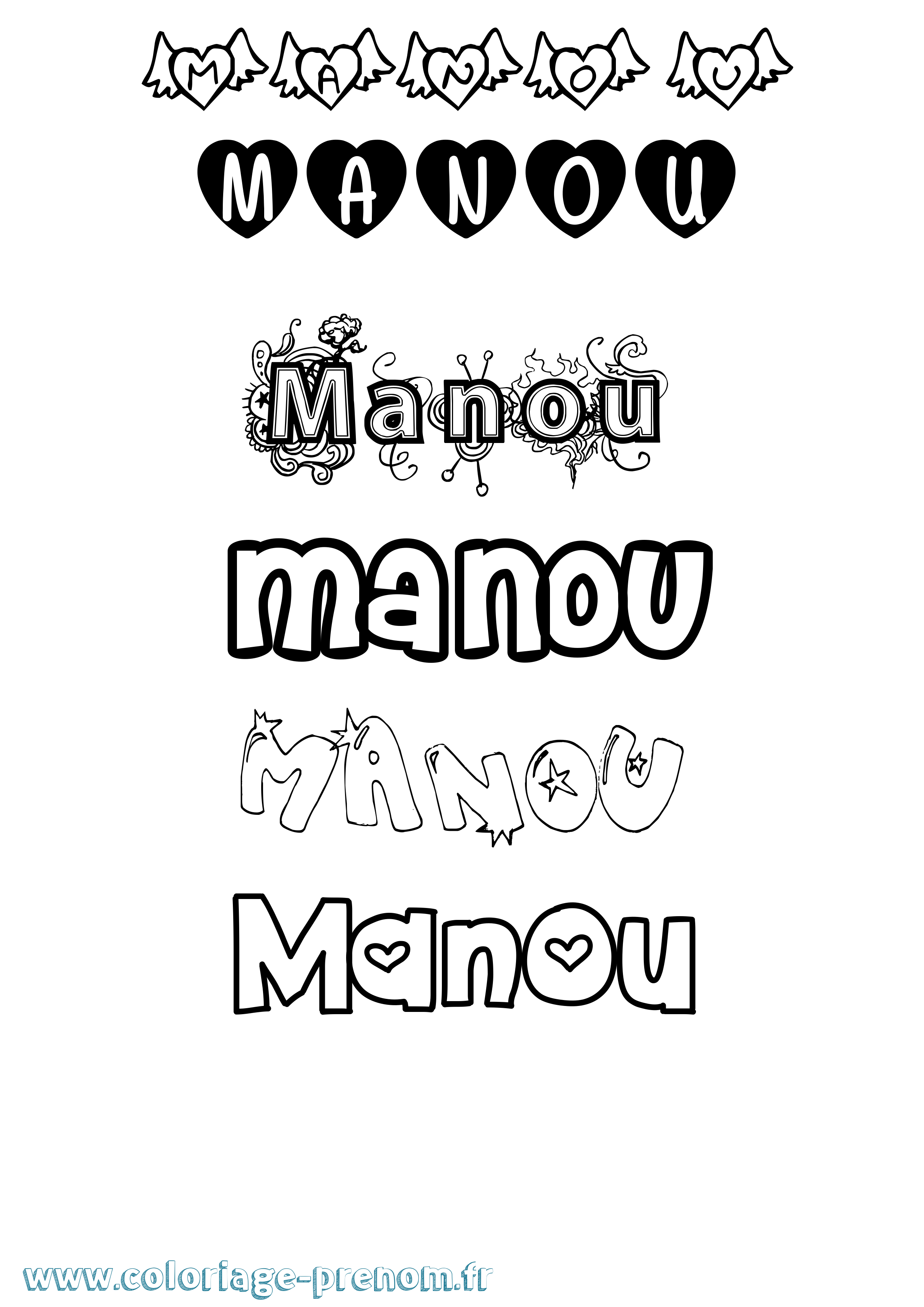 Coloriage prénom Manou Girly