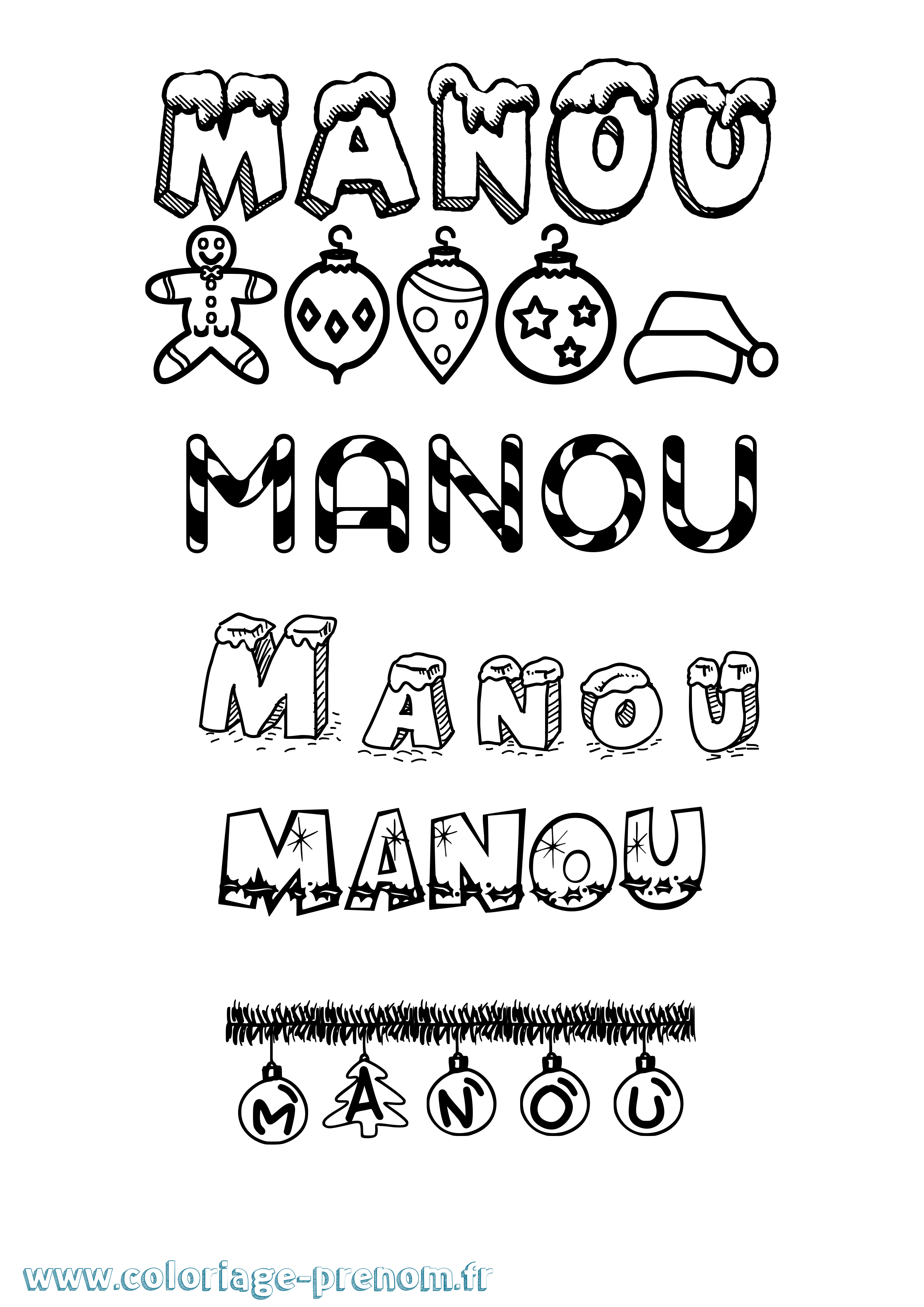 Coloriage prénom Manou Noël