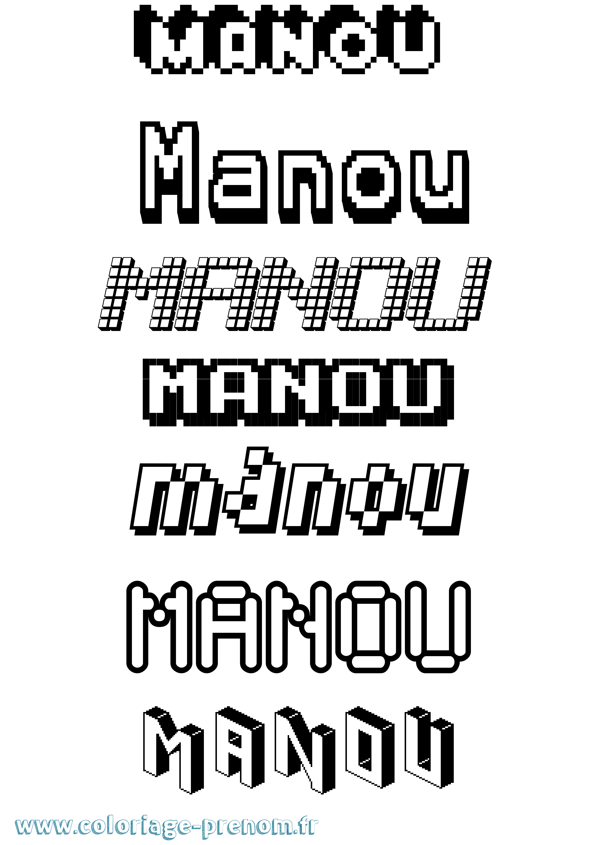 Coloriage prénom Manou Pixel