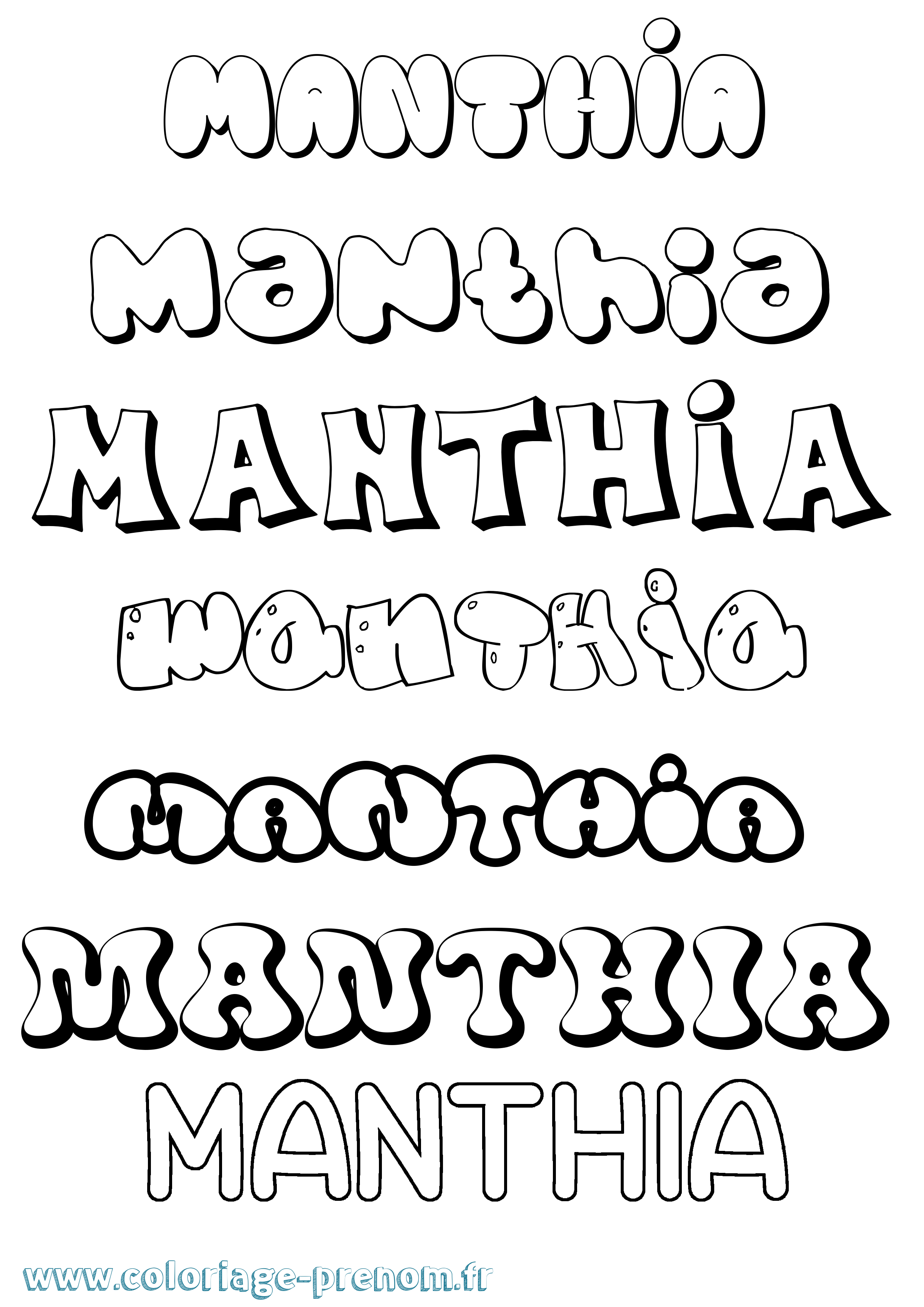 Coloriage prénom Manthia Bubble
