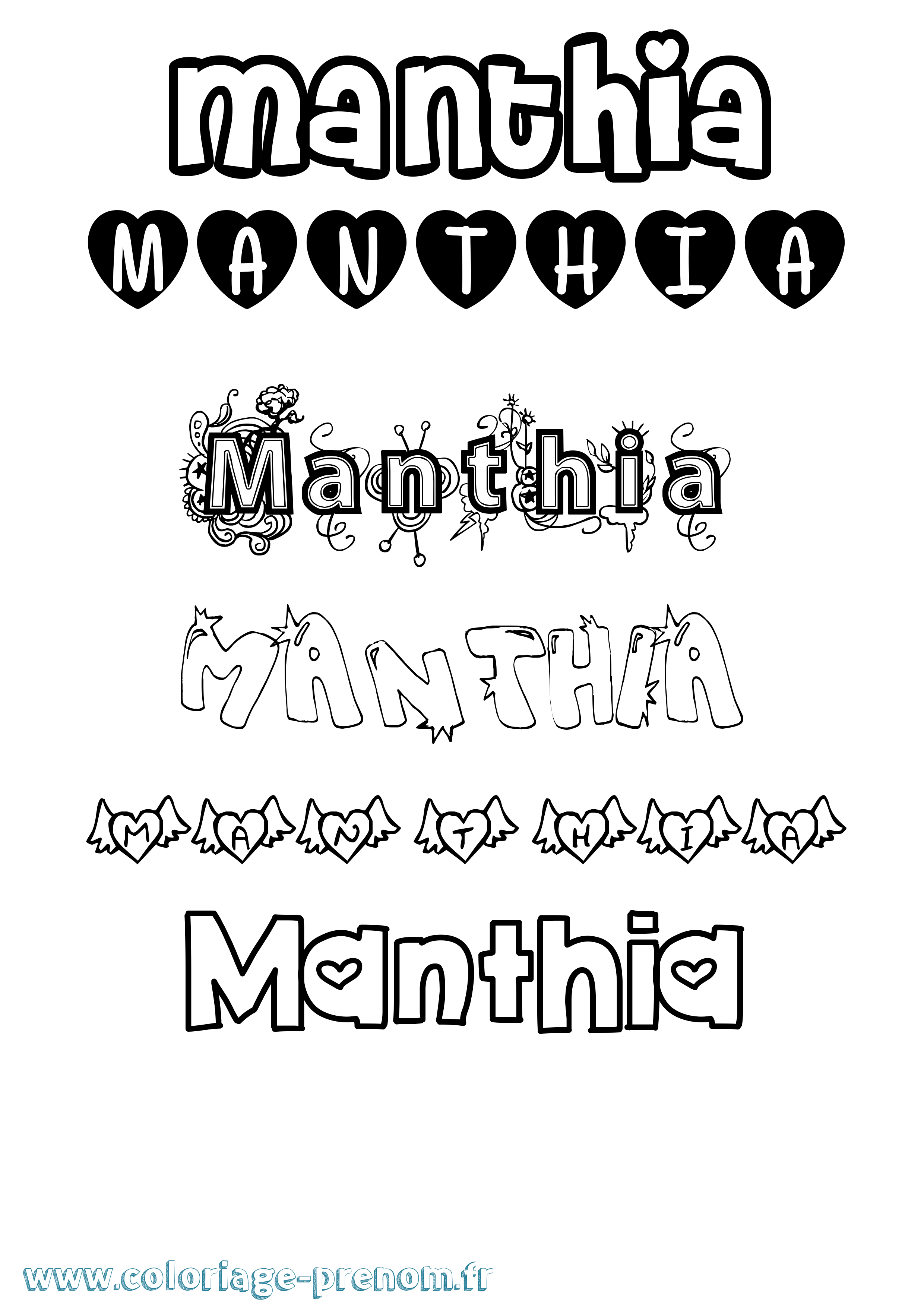 Coloriage prénom Manthia Girly