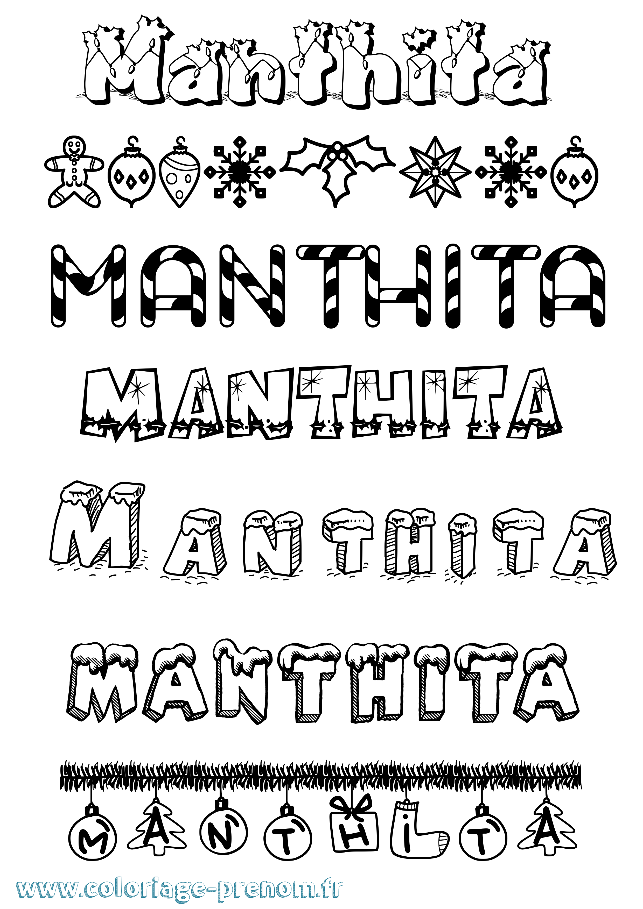 Coloriage prénom Manthita Noël