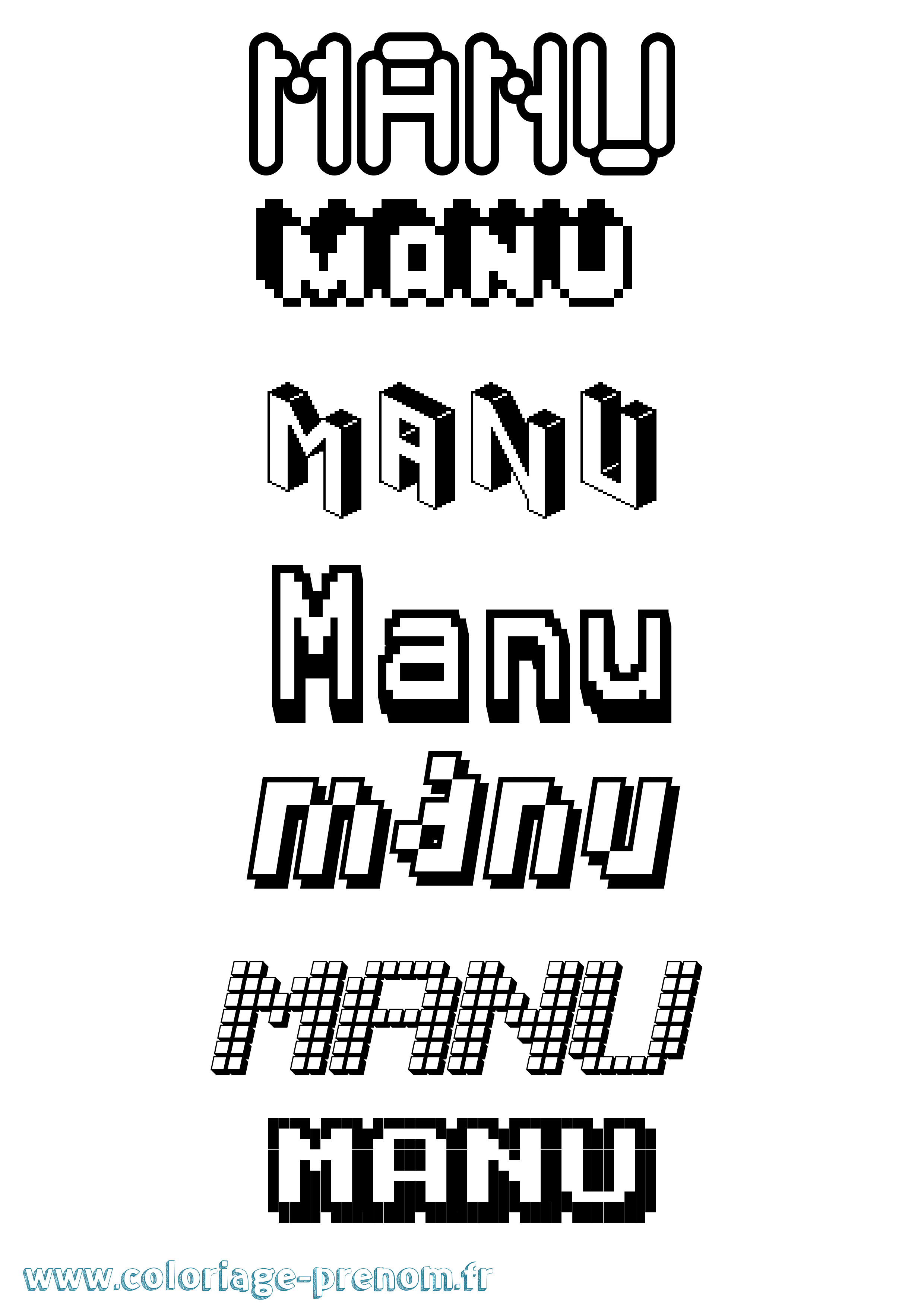 Coloriage prénom Manu Pixel