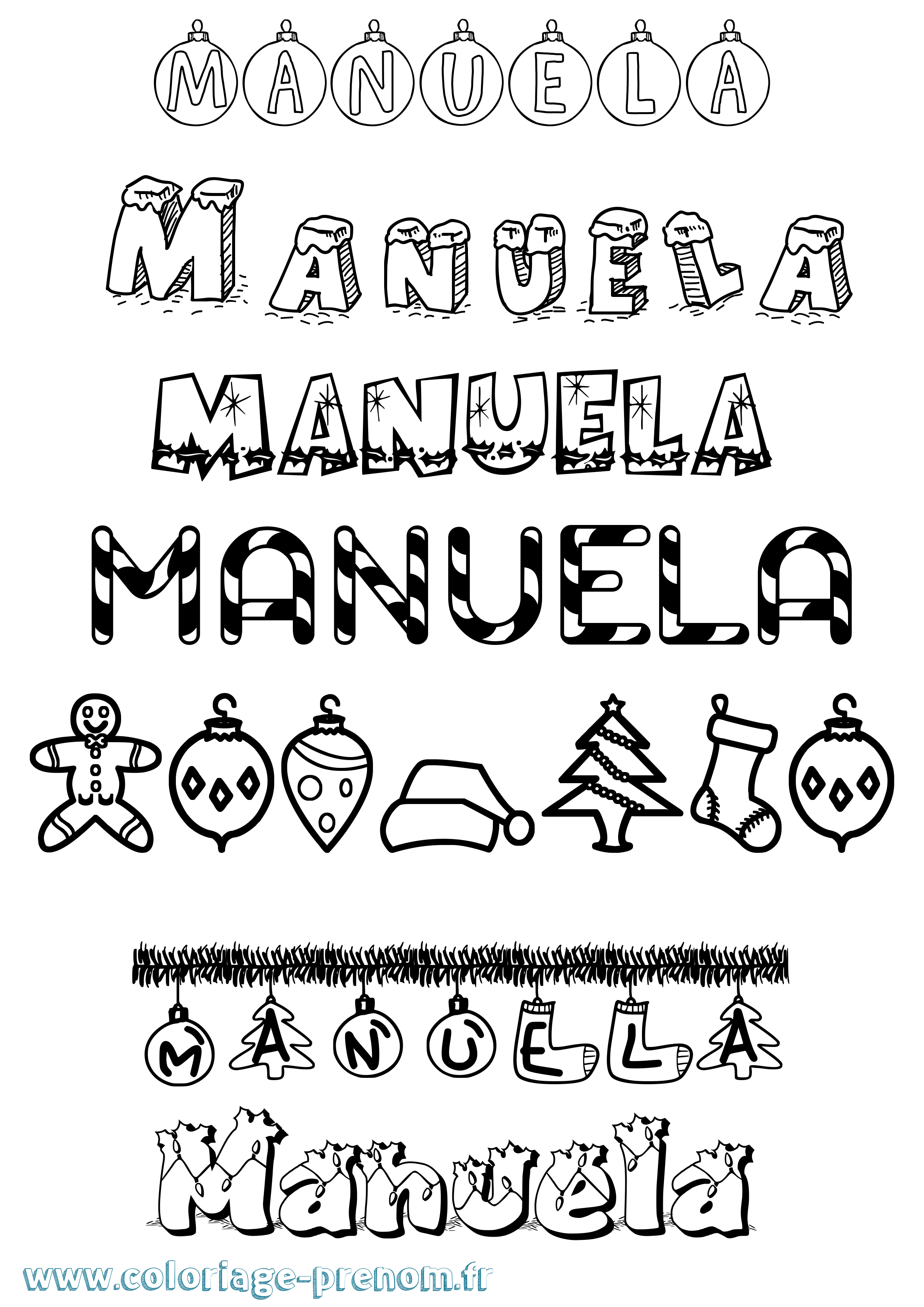 Coloriage Manuela Noël Coloriage prénom Manuela Noël