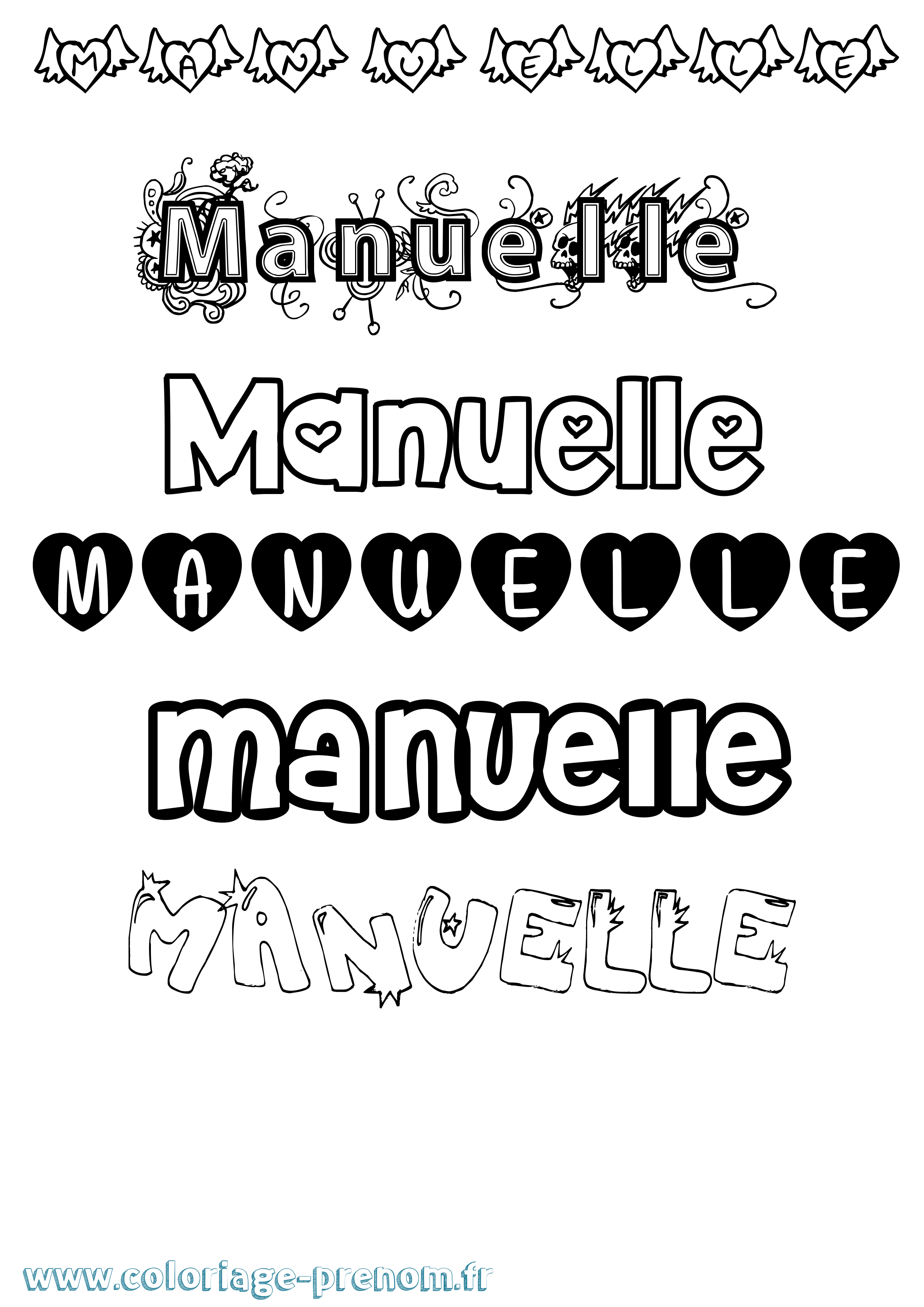 Coloriage prénom Manuelle Girly