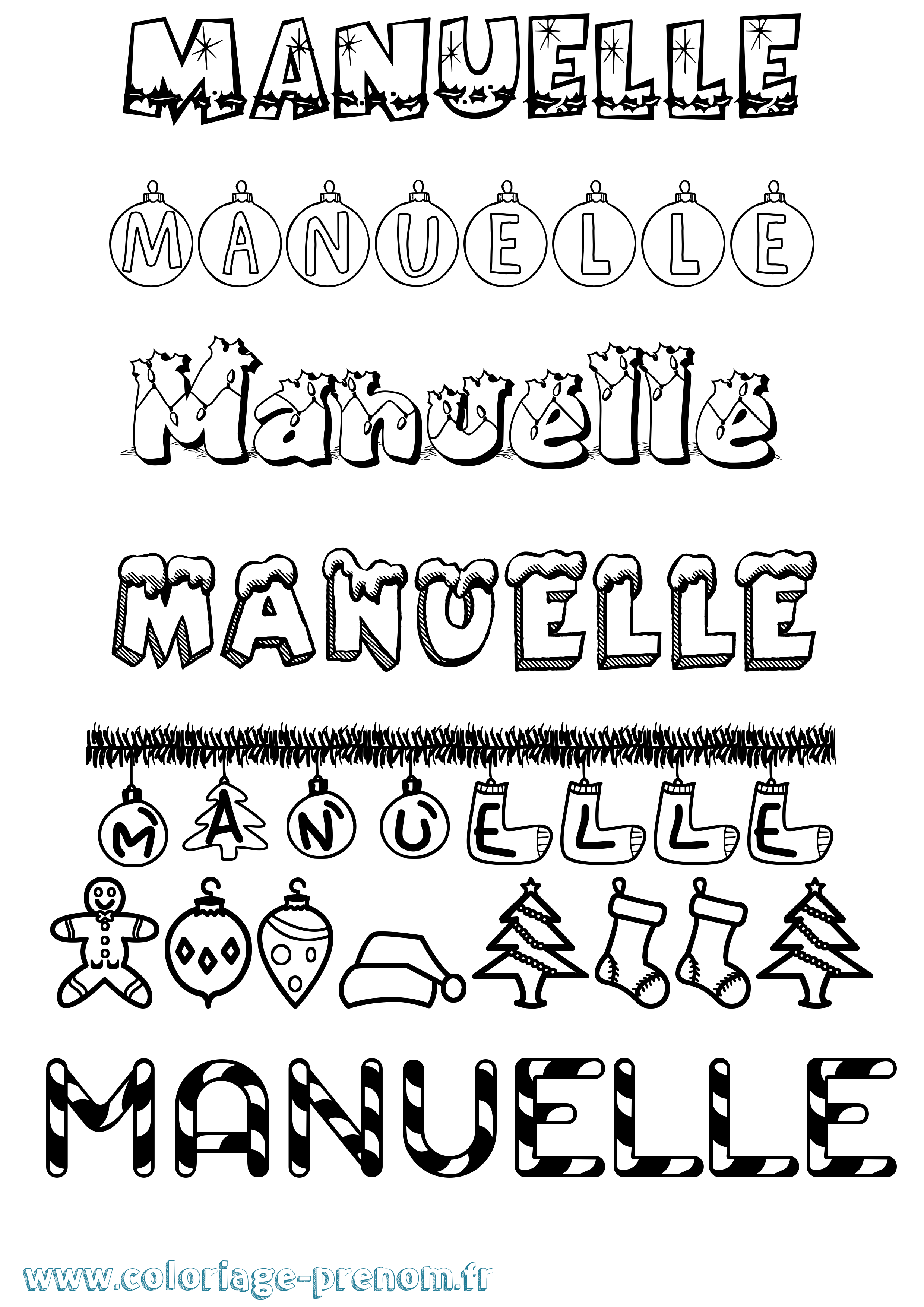 Coloriage prénom Manuelle Noël
