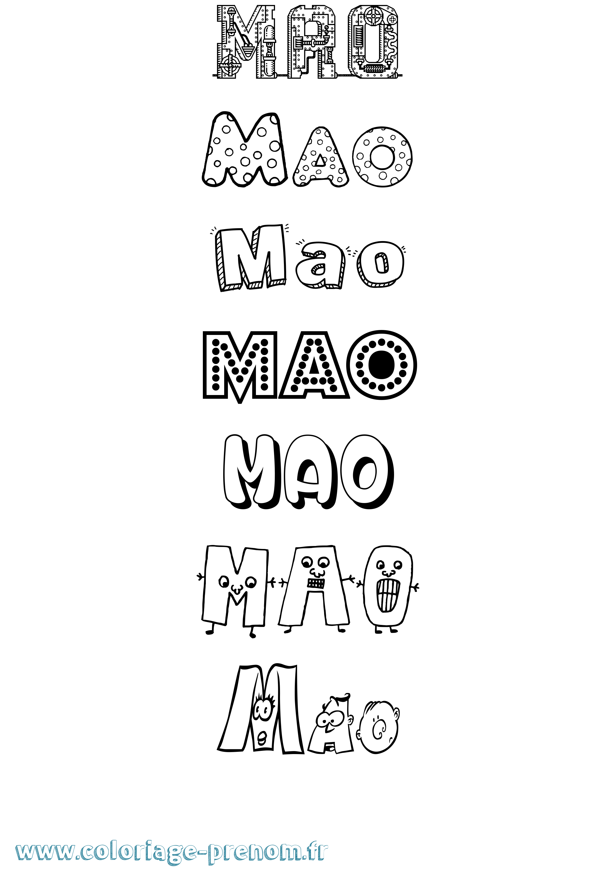 Coloriage prénom Mao Fun