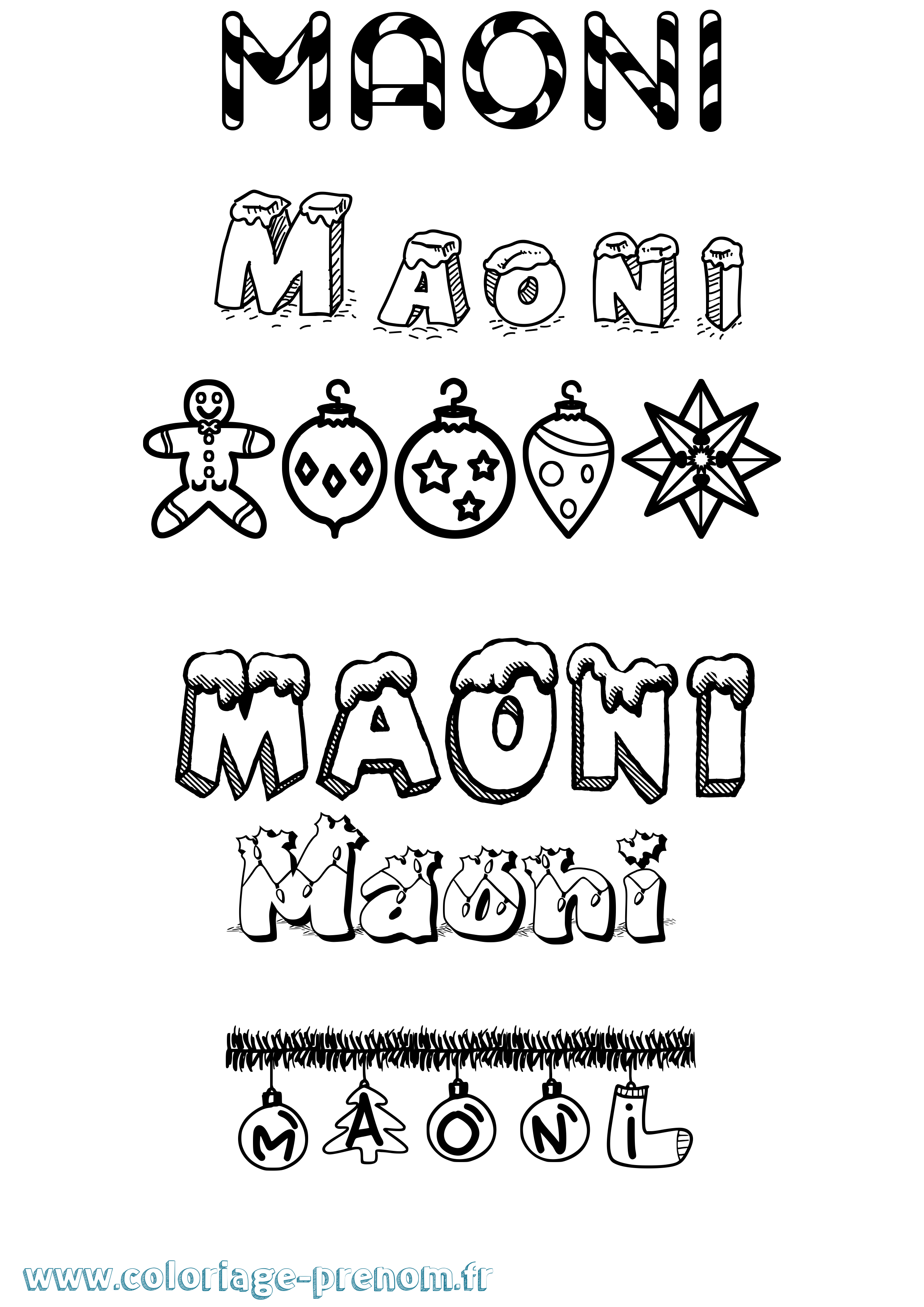 Coloriage prénom Maoni Noël
