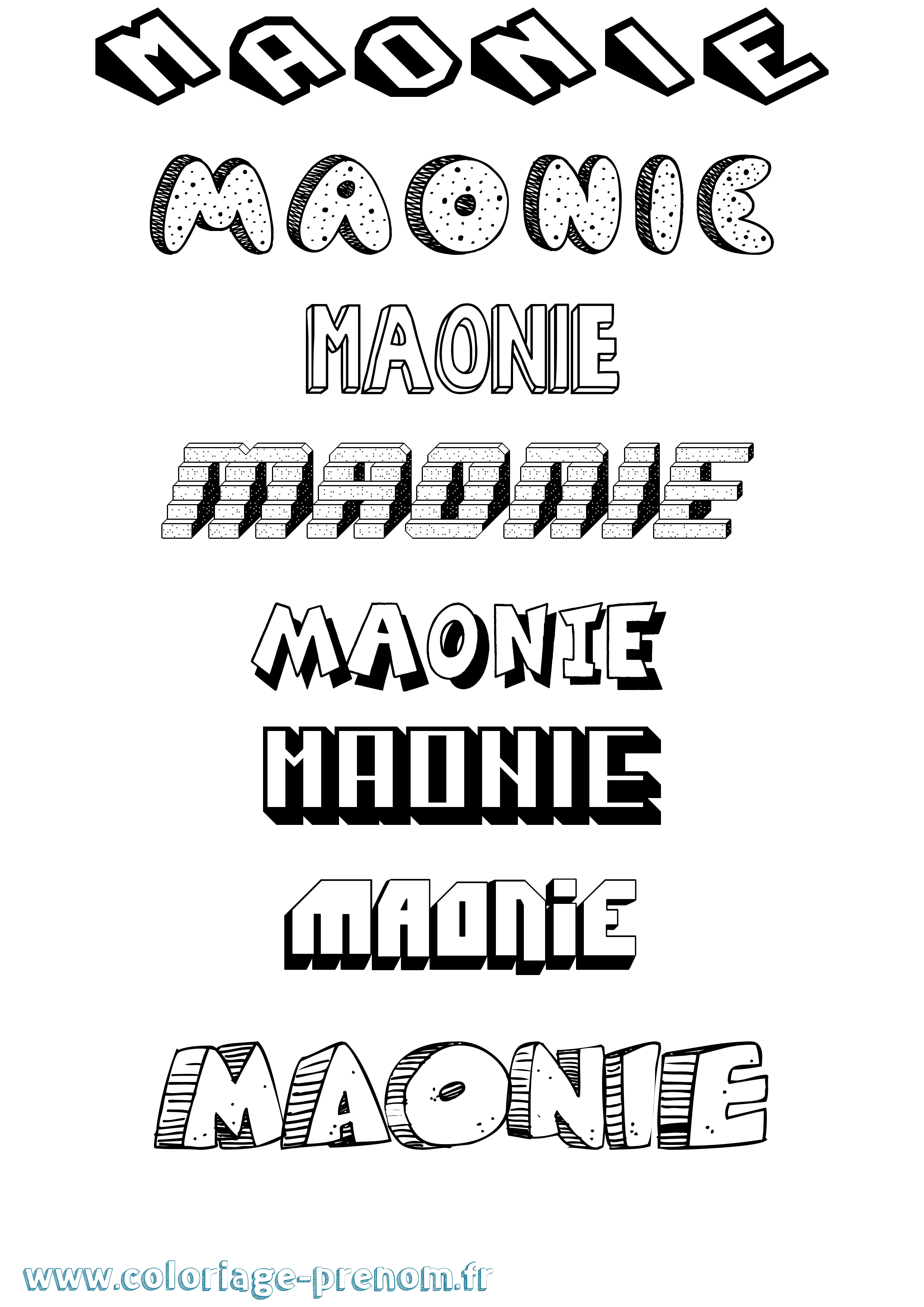 Coloriage prénom Maonie Effet 3D