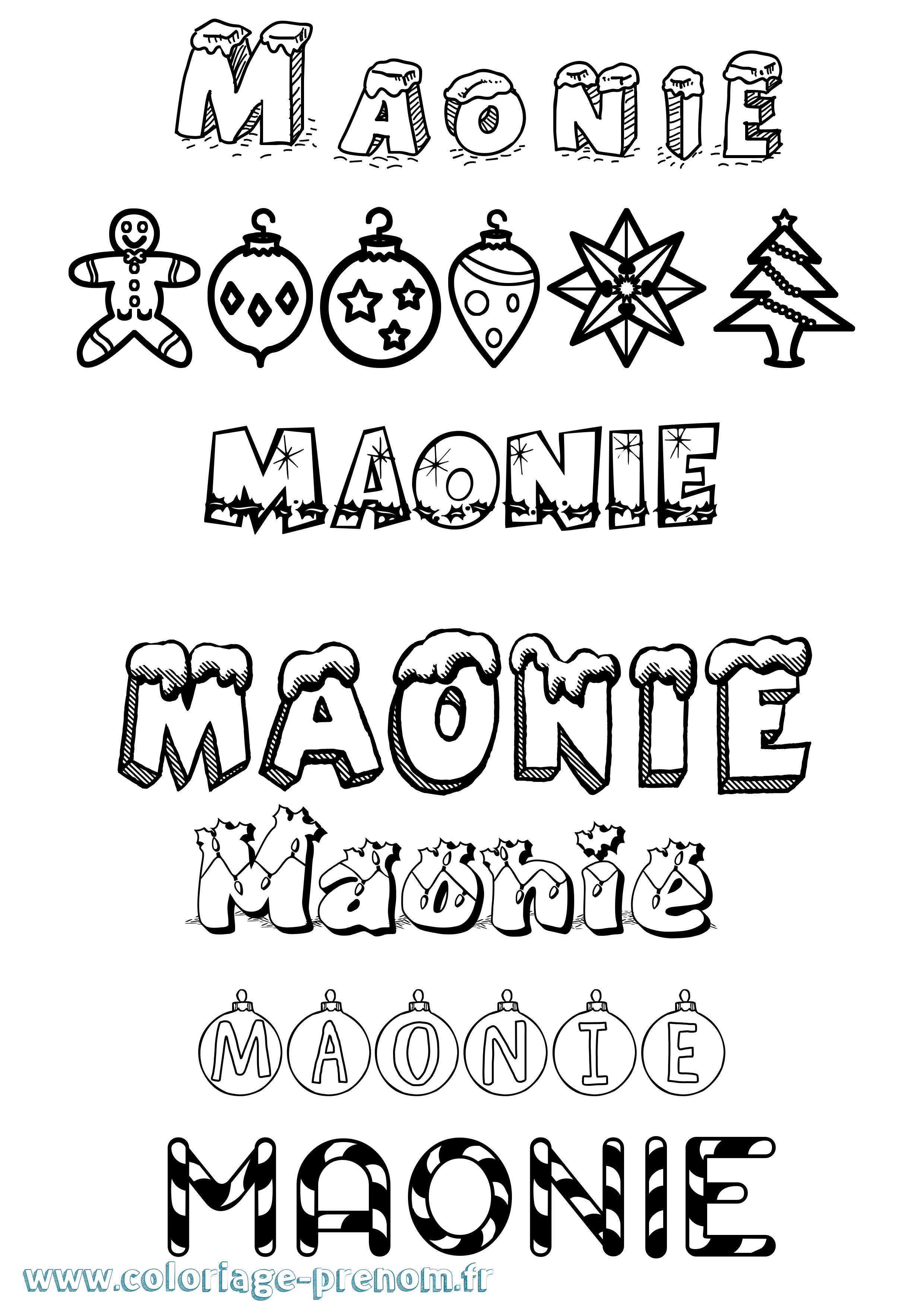 Coloriage prénom Maonie Noël