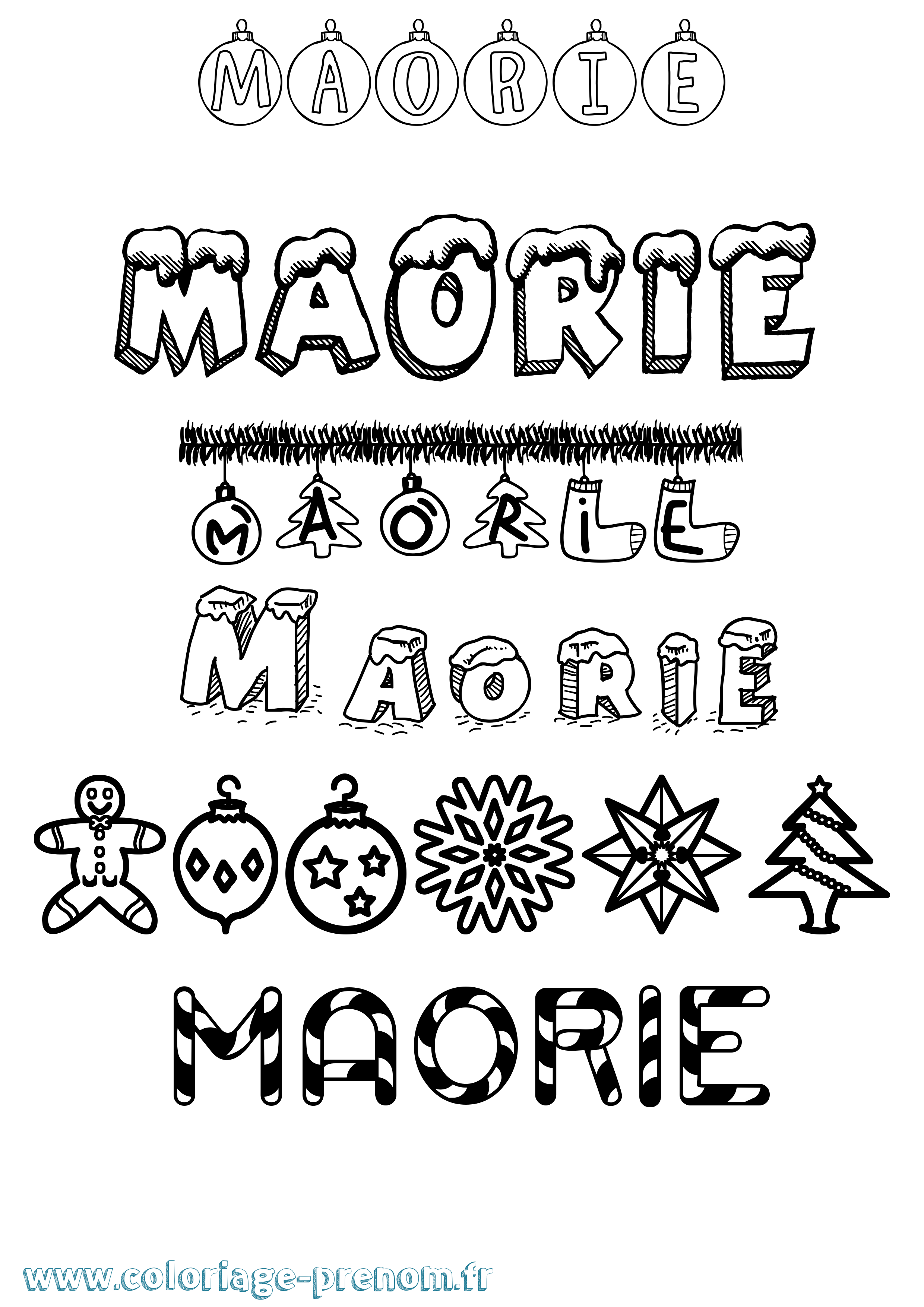 Coloriage prénom Maorie Noël