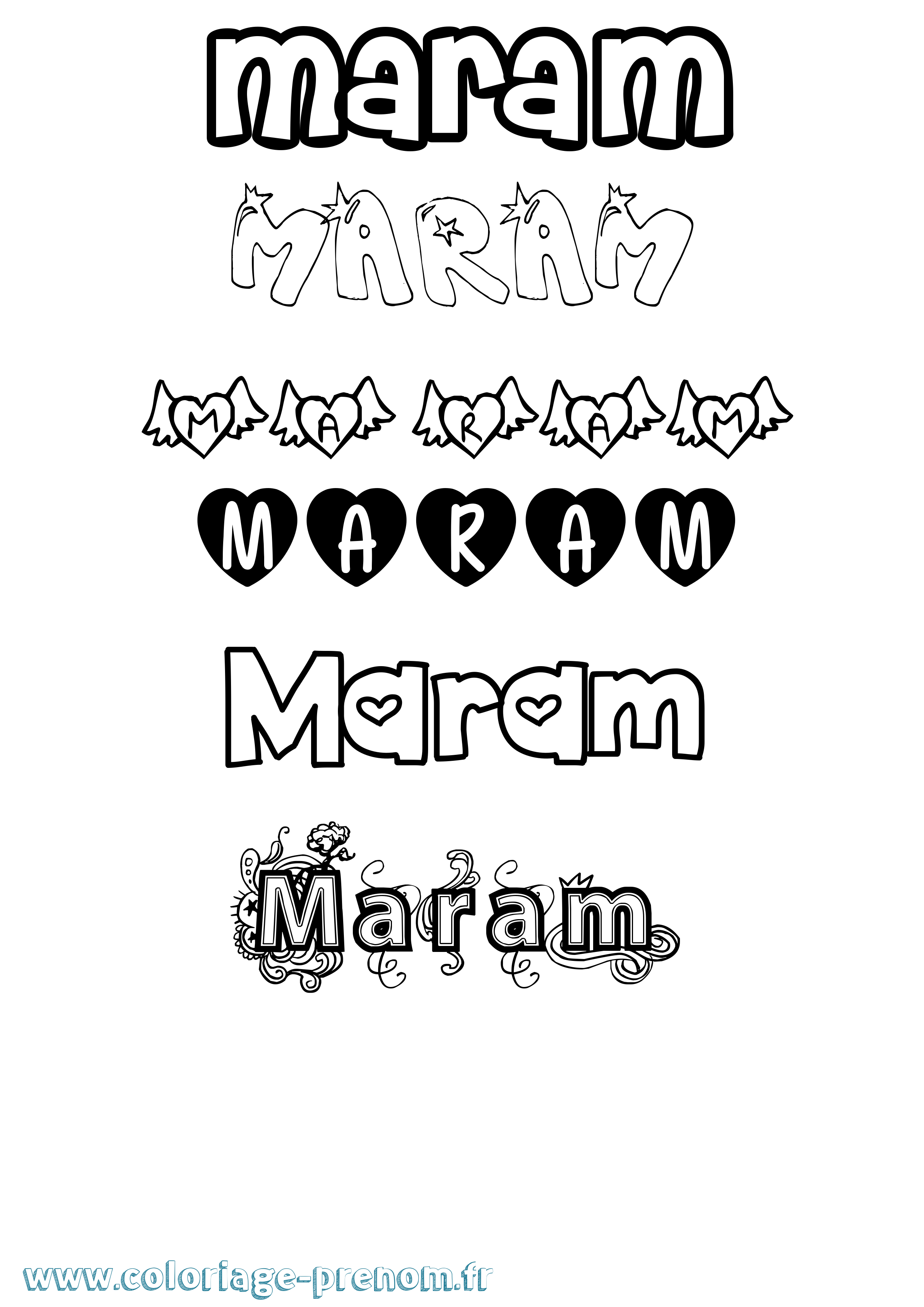 Coloriage prénom Maram Girly