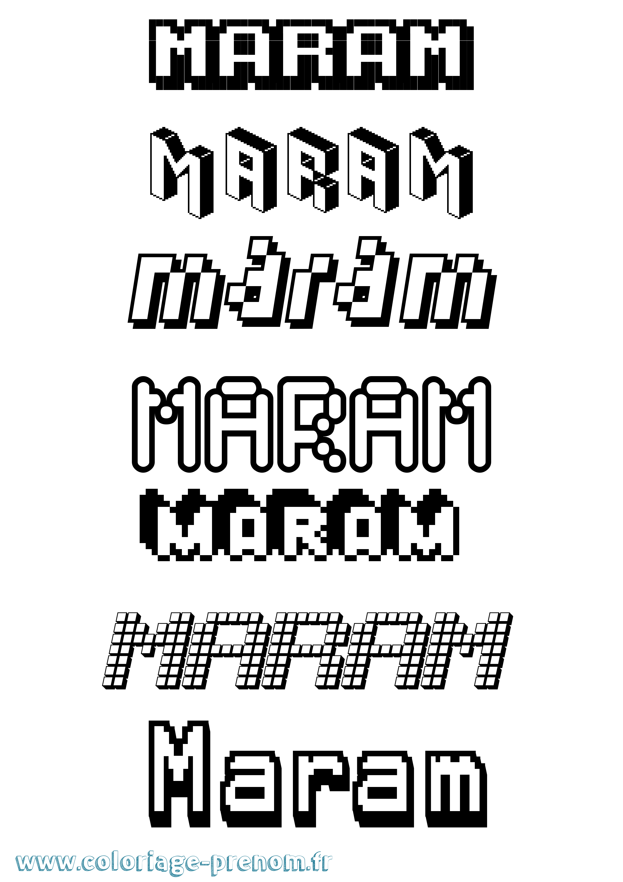 Coloriage prénom Maram Pixel