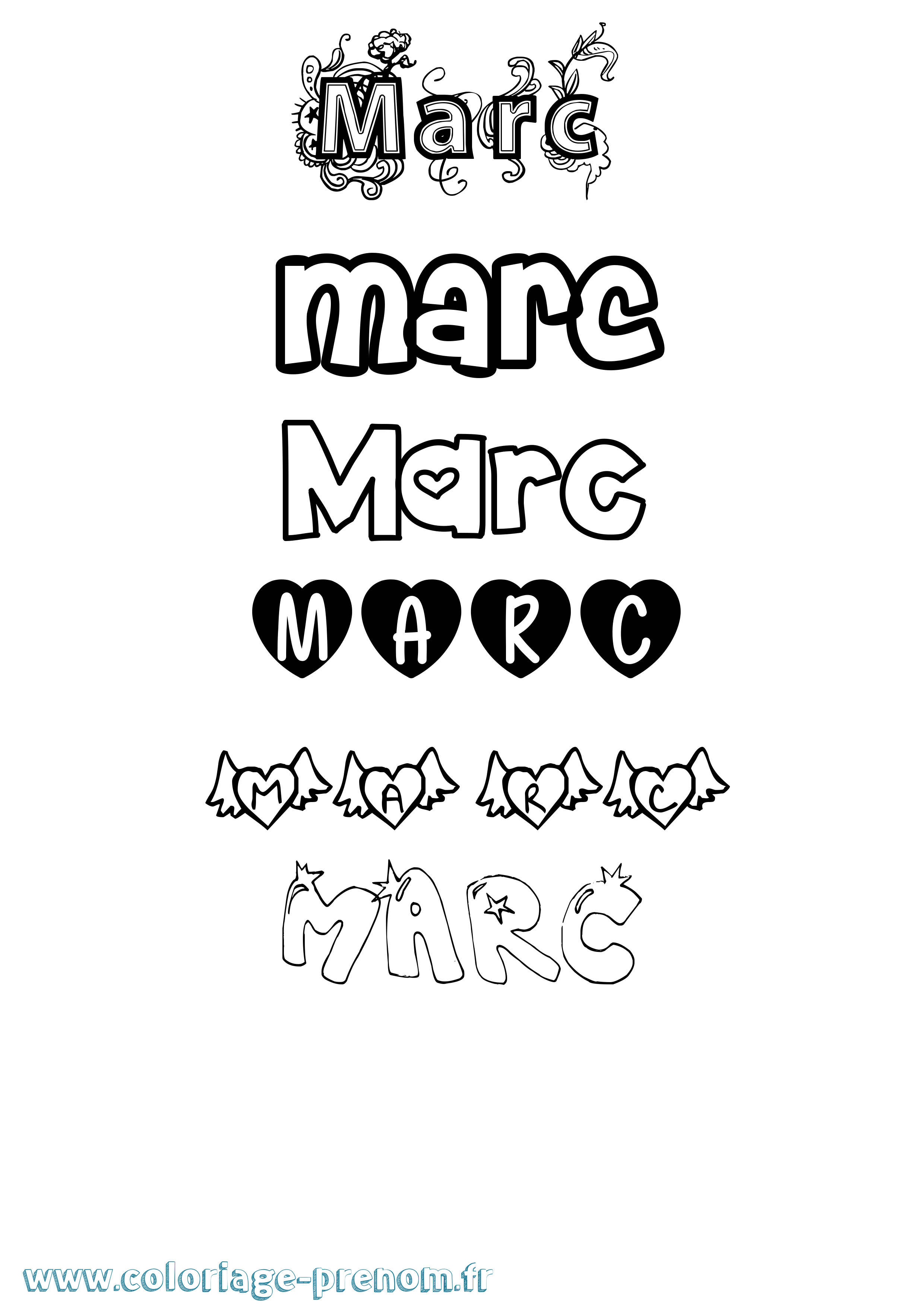 Coloriage prénom Marc Girly