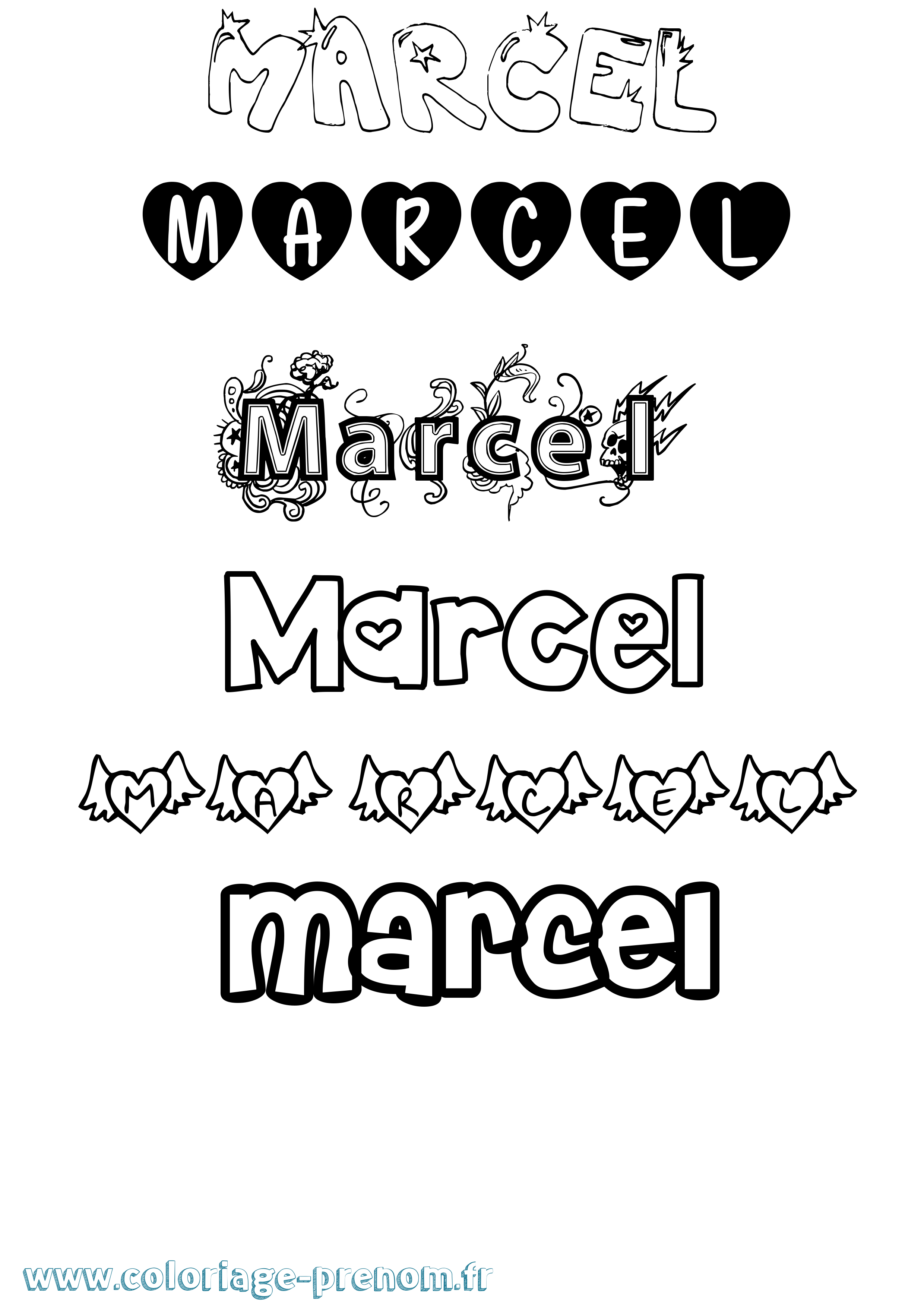 Coloriage prénom Marcel Girly