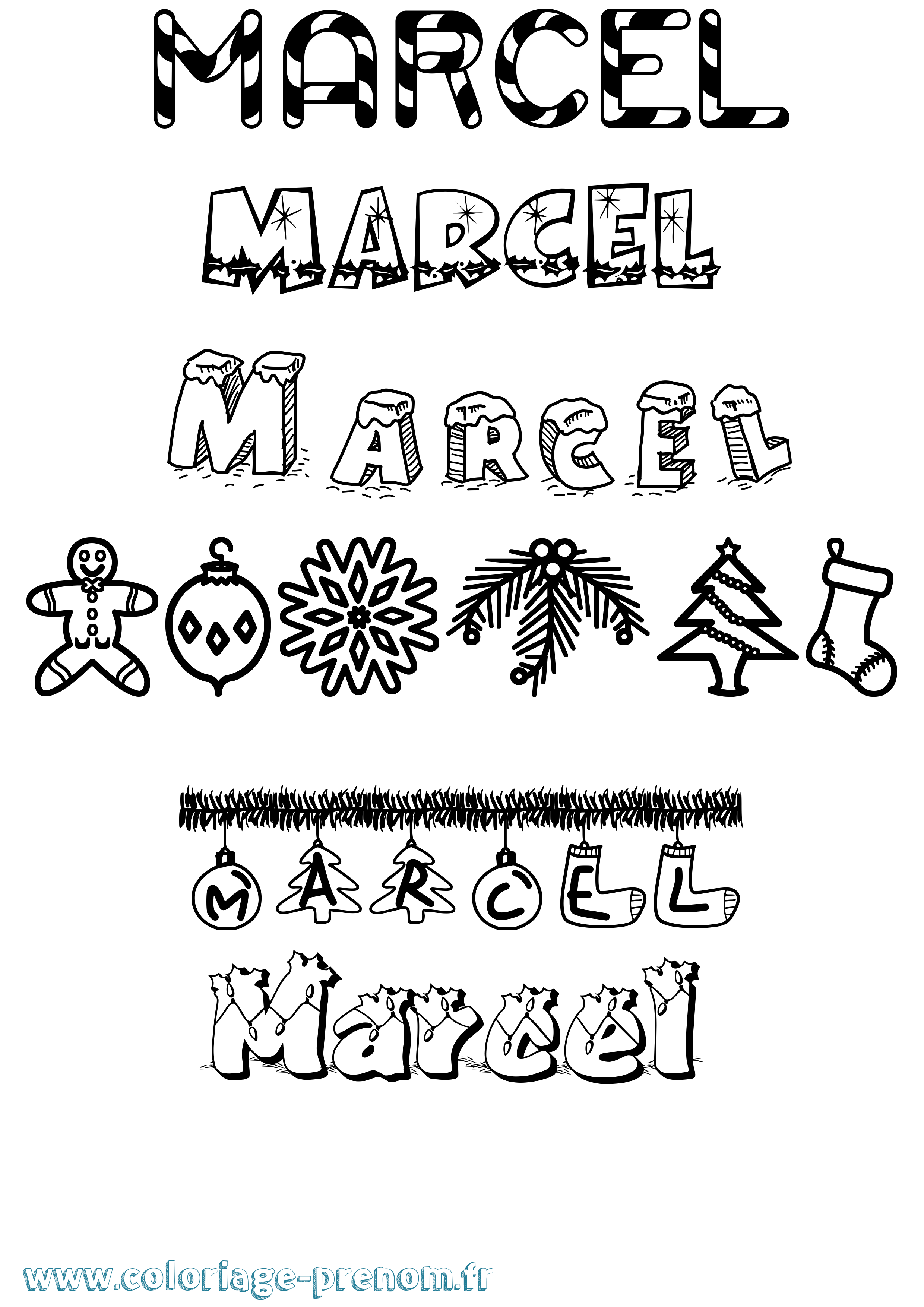Coloriage prénom Marcel Noël