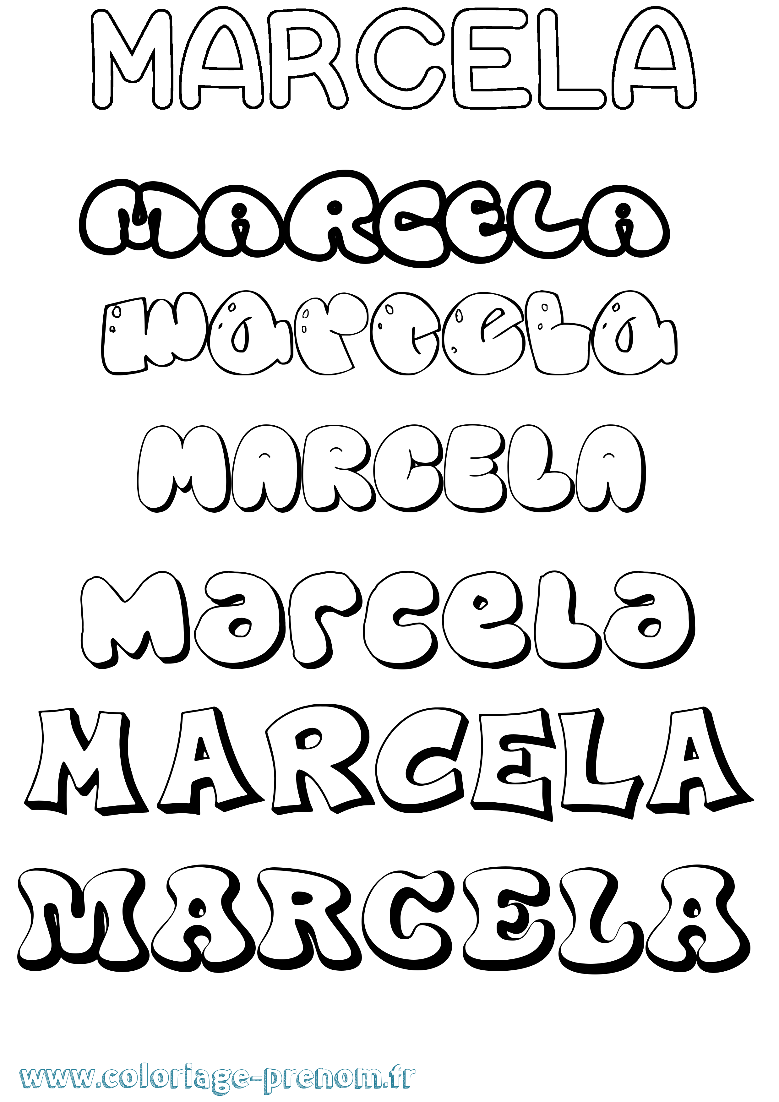 Coloriage prénom Marcela Bubble