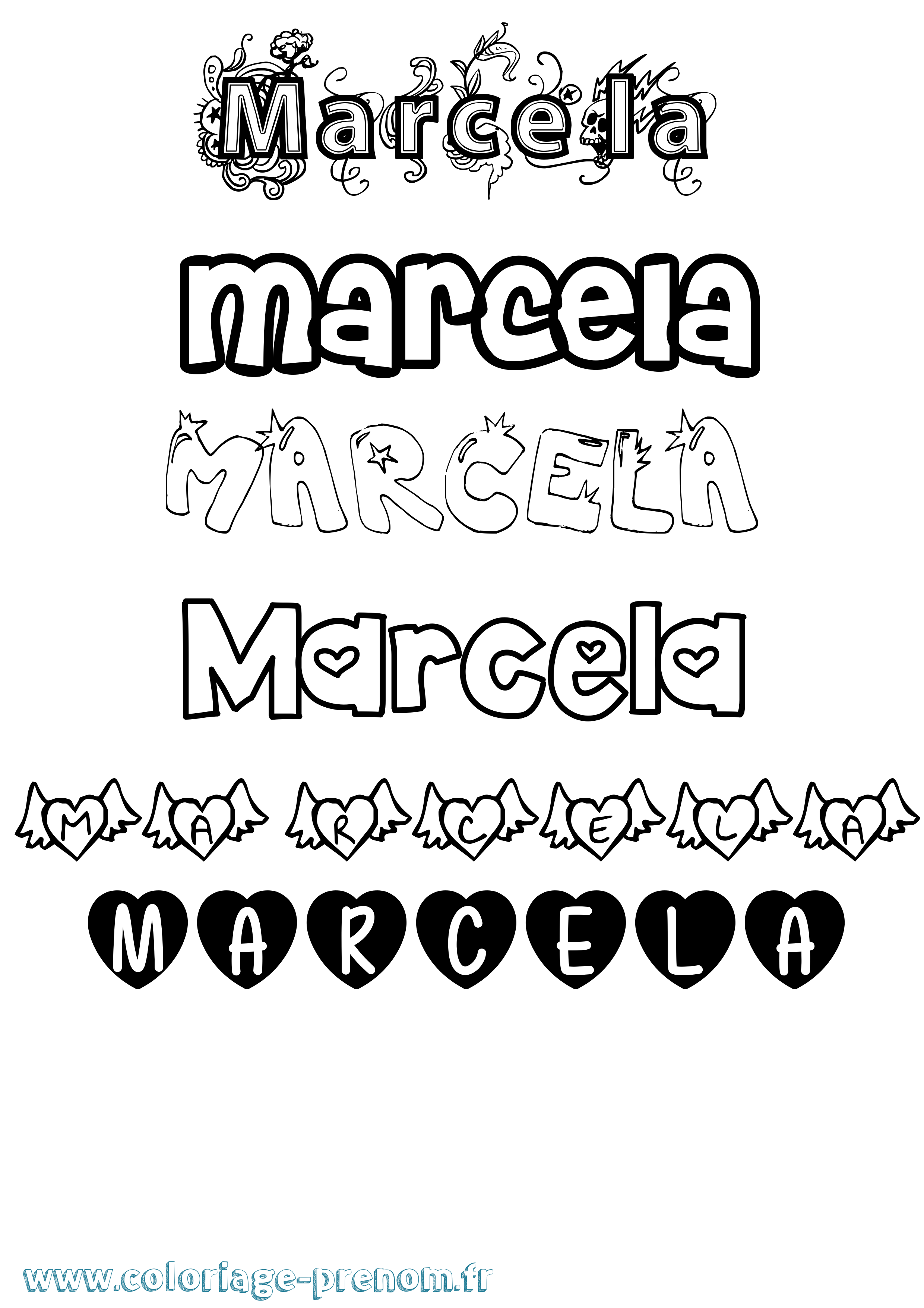 Coloriage prénom Marcela Girly
