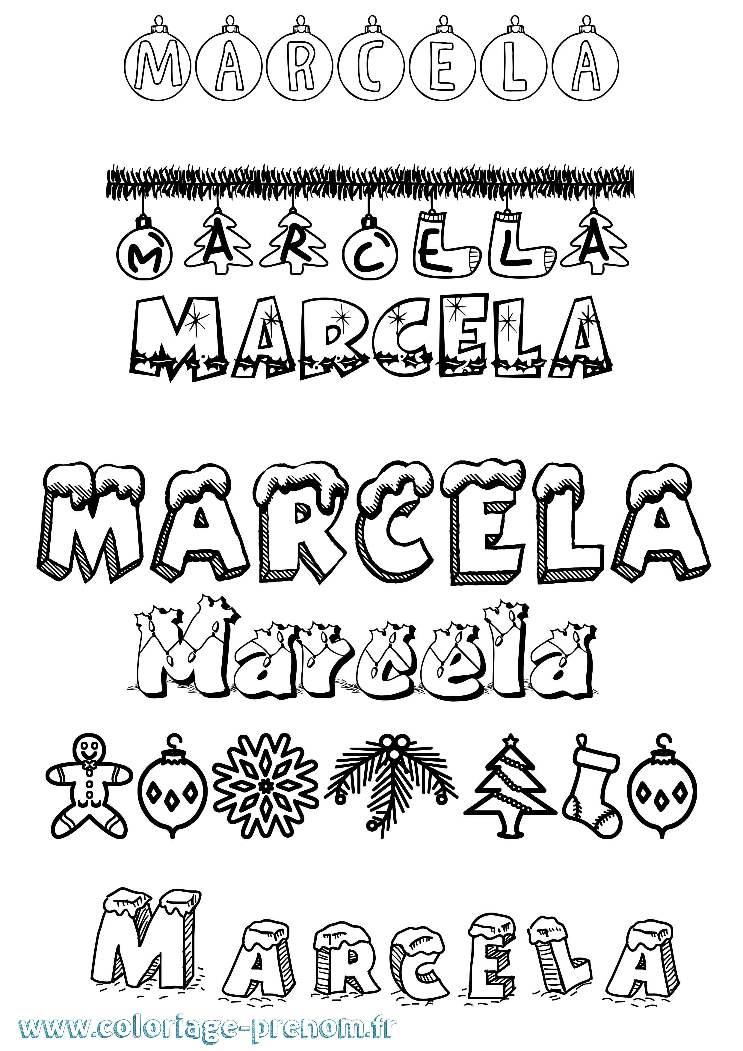Coloriage prénom Marcela Noël