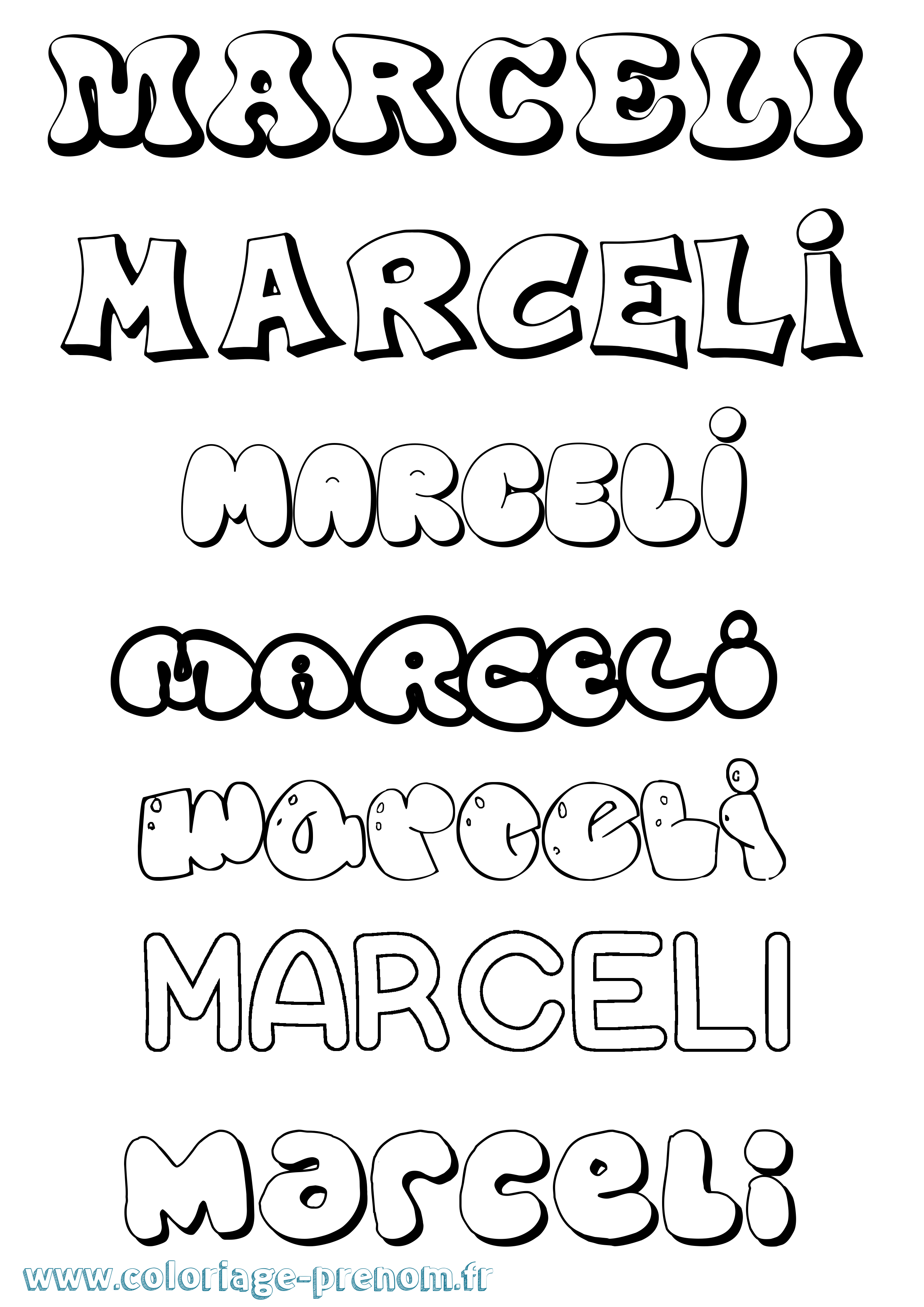 Coloriage prénom Marceli Bubble