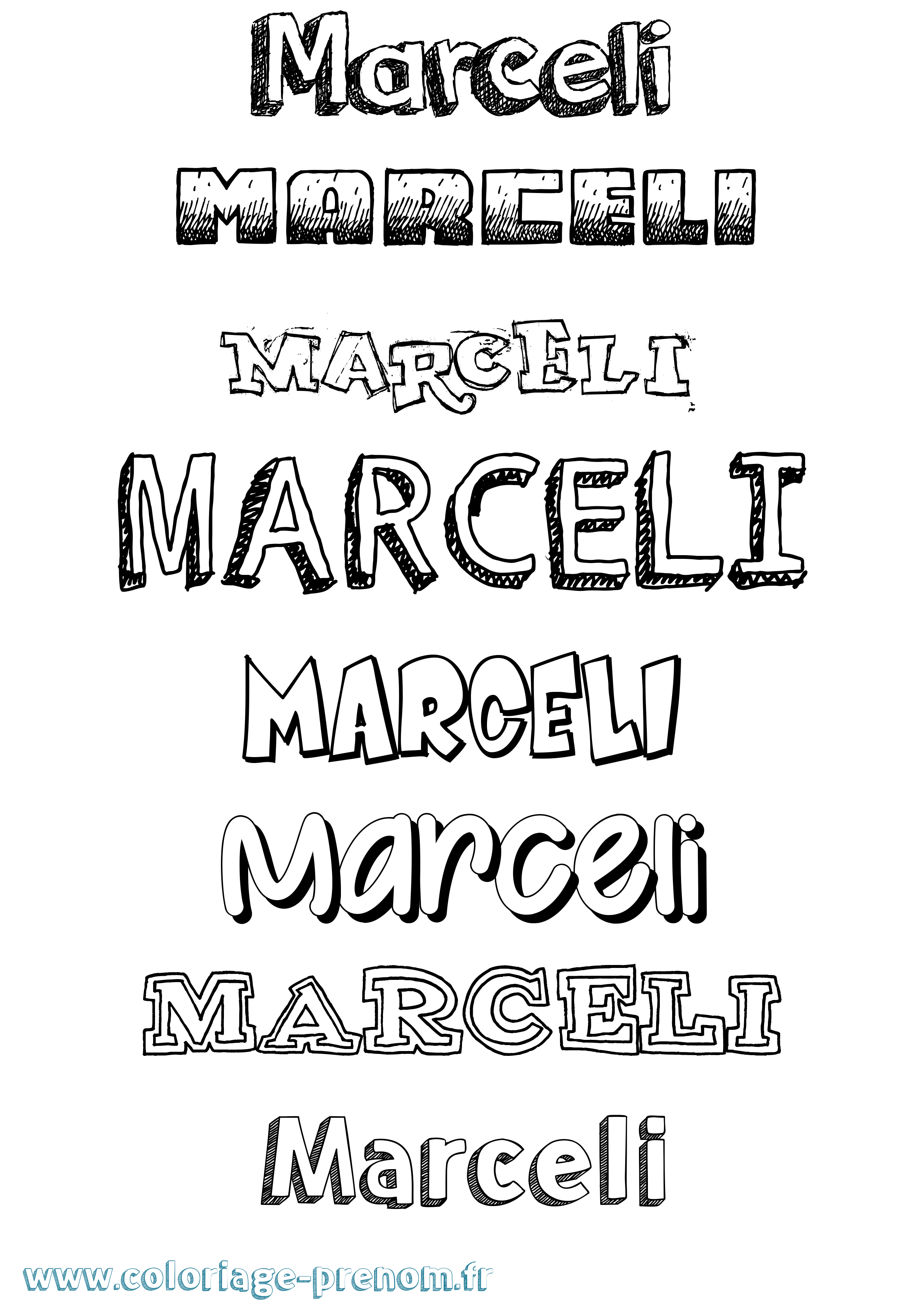 Coloriage prénom Marceli Dessiné
