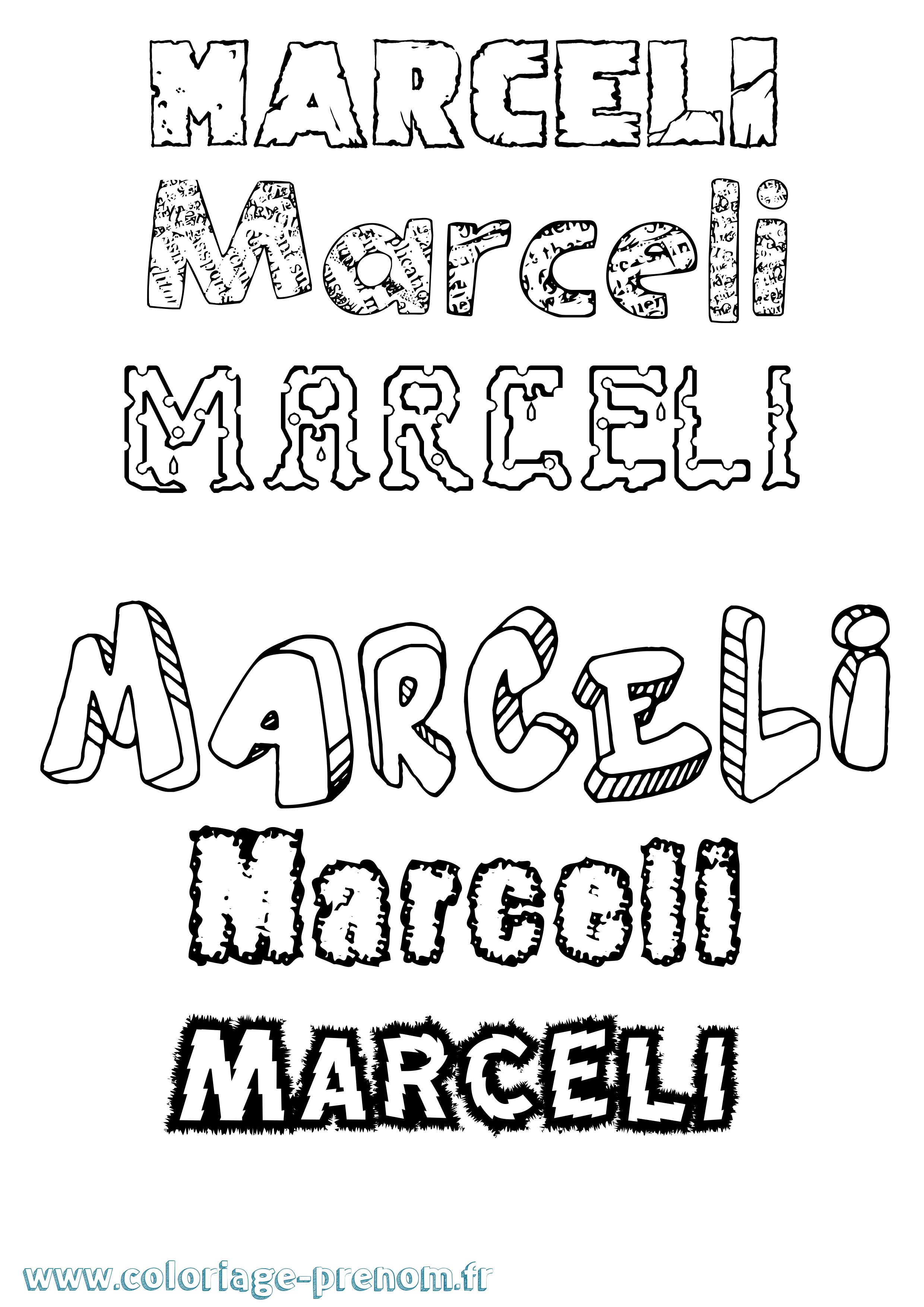 Coloriage prénom Marceli Destructuré