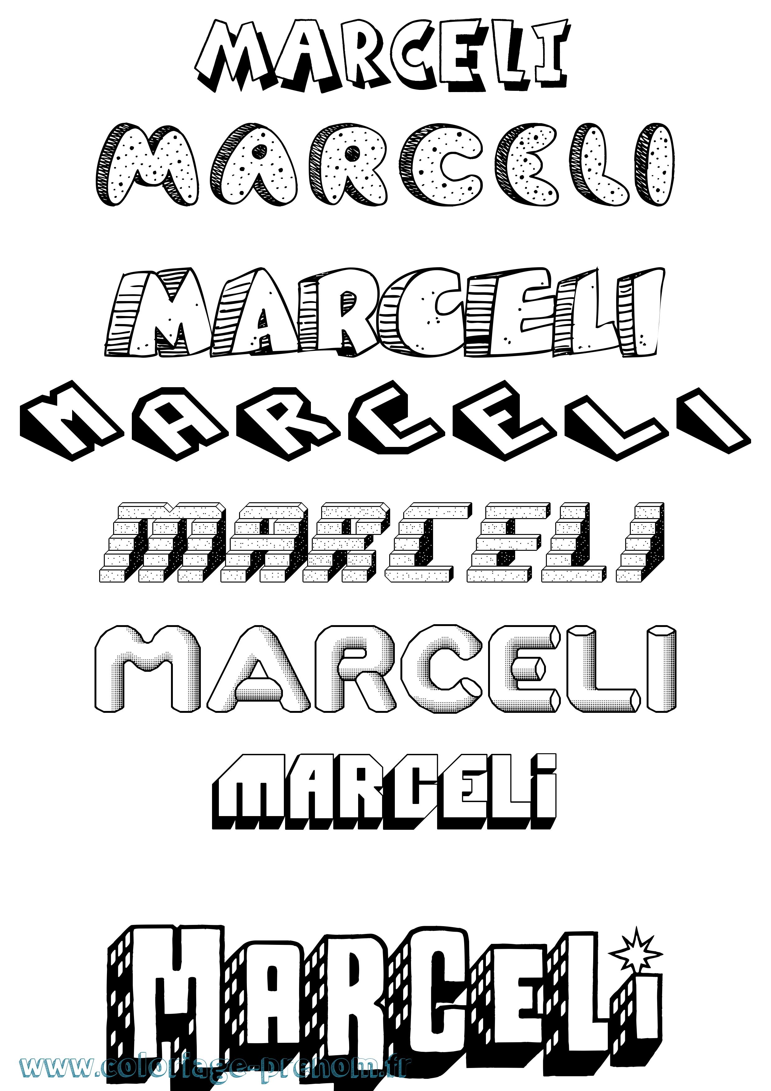 Coloriage prénom Marceli Effet 3D