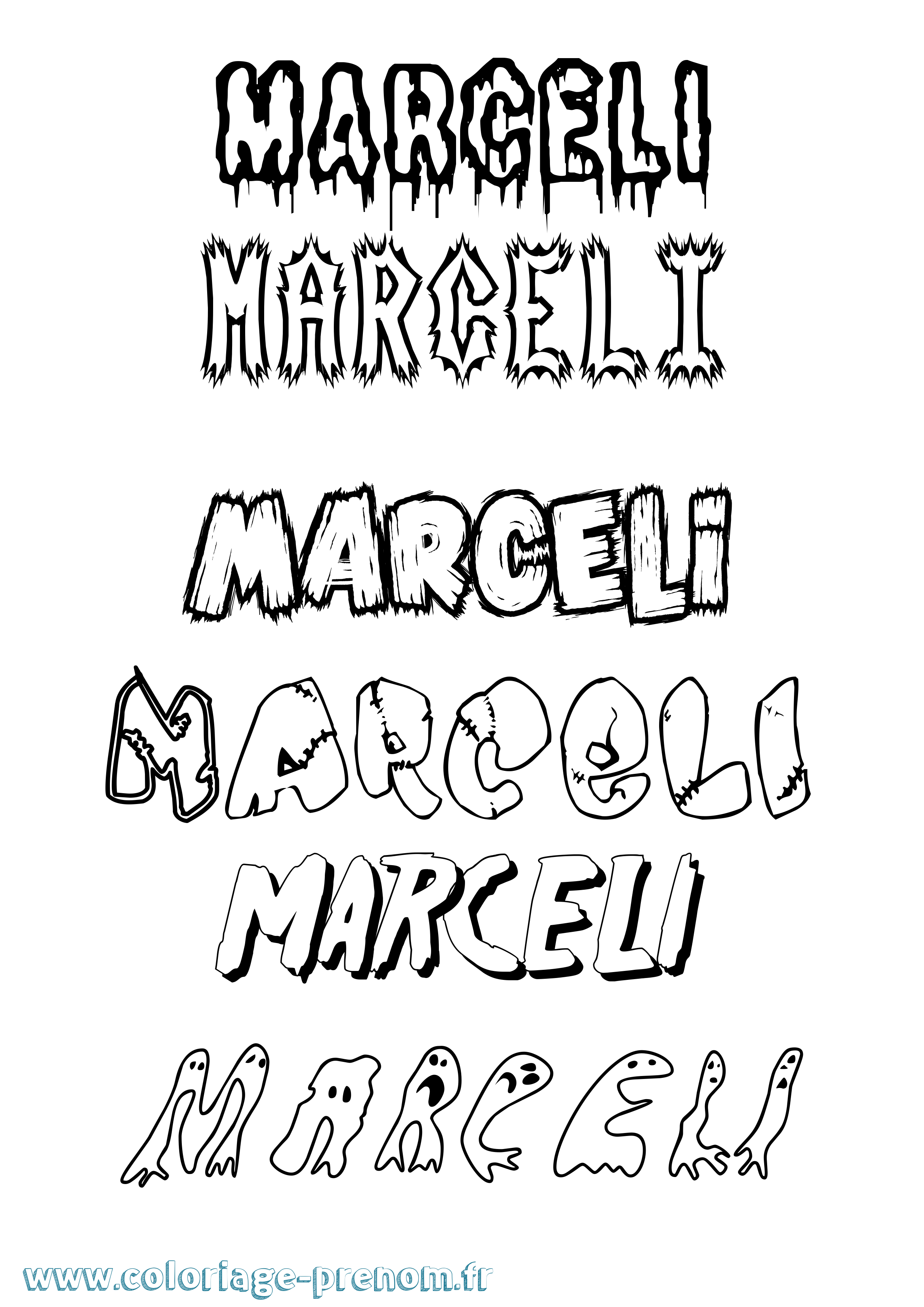 Coloriage prénom Marceli Frisson