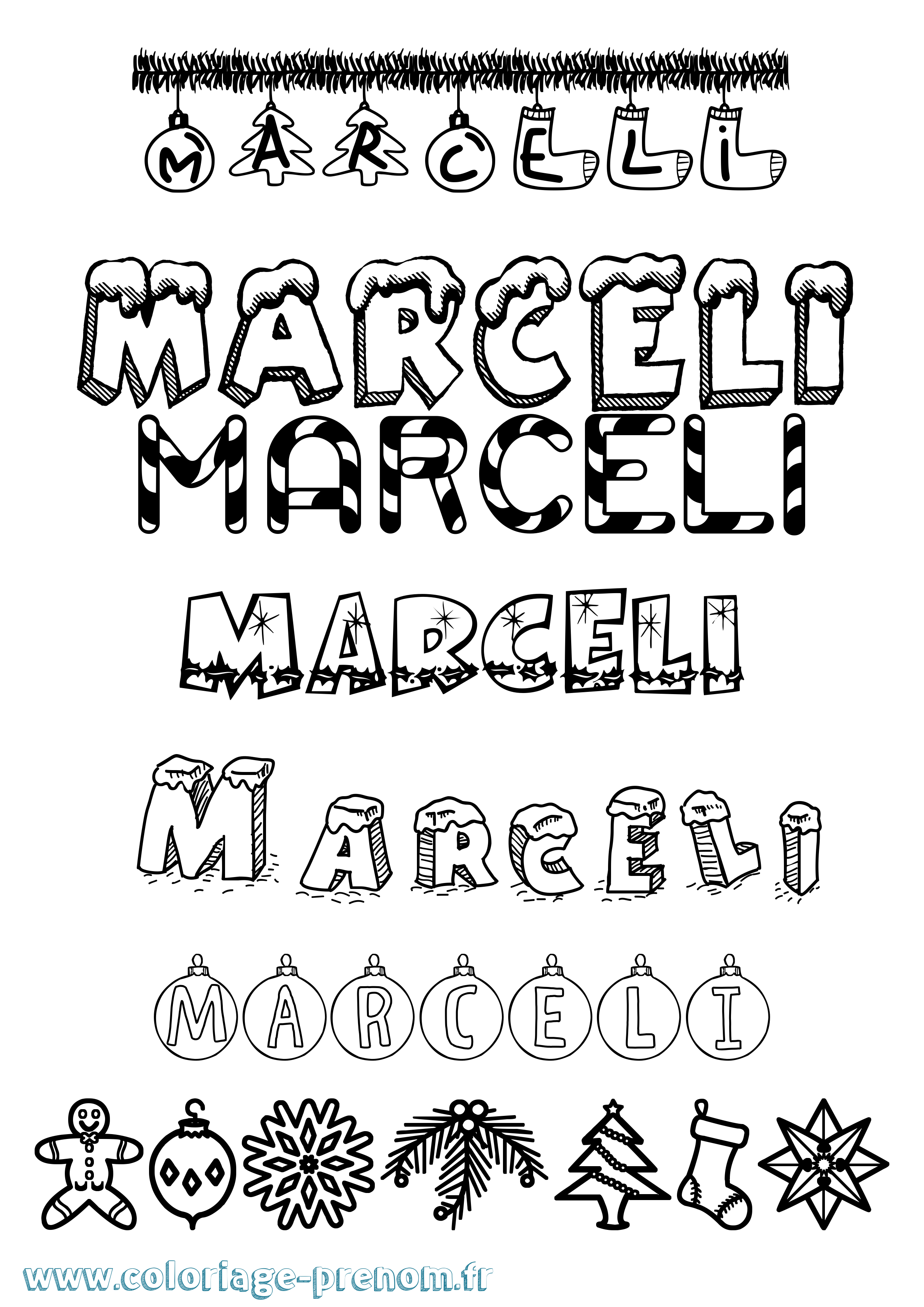 Coloriage prénom Marceli Noël