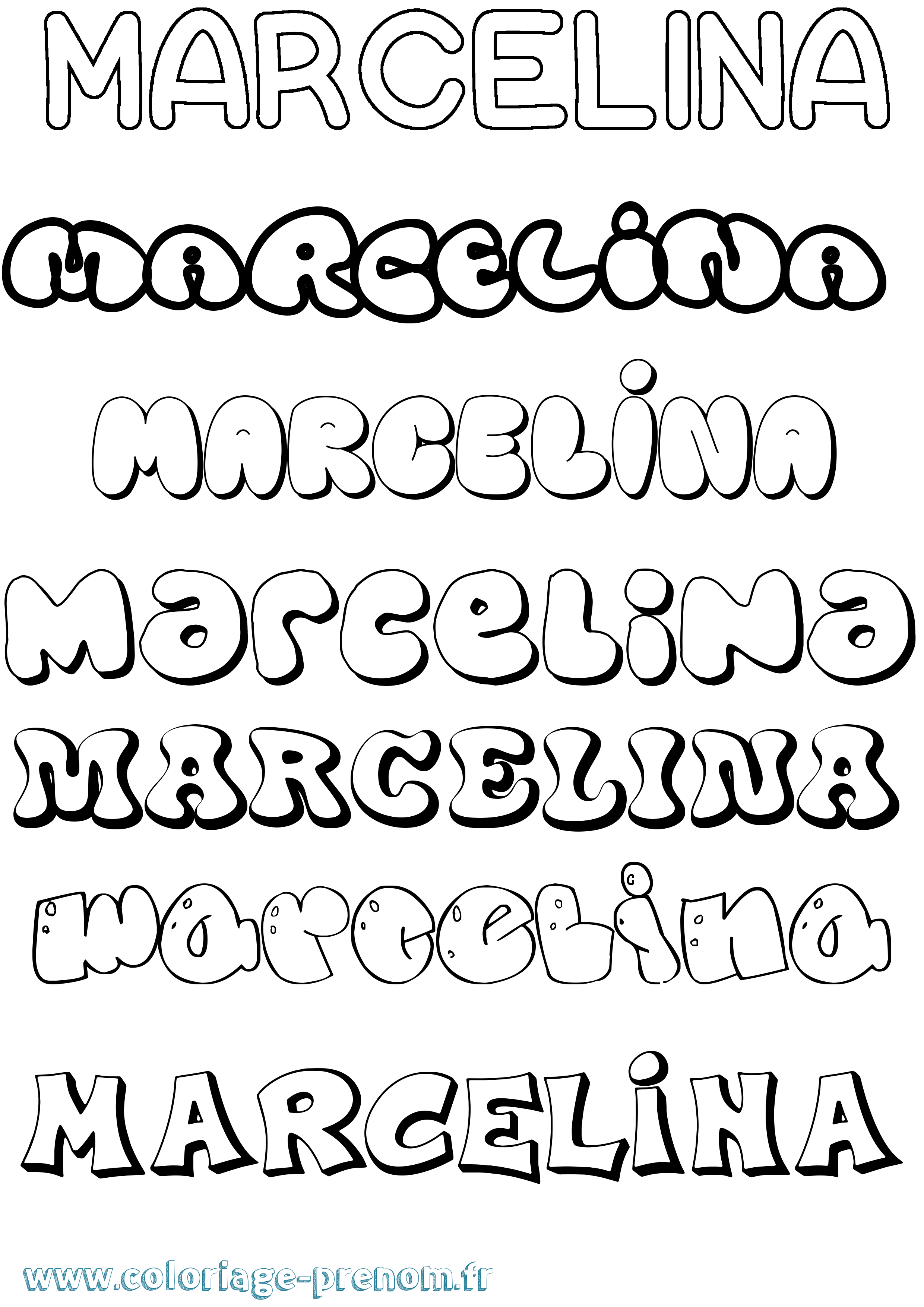Coloriage prénom Marcelina Bubble