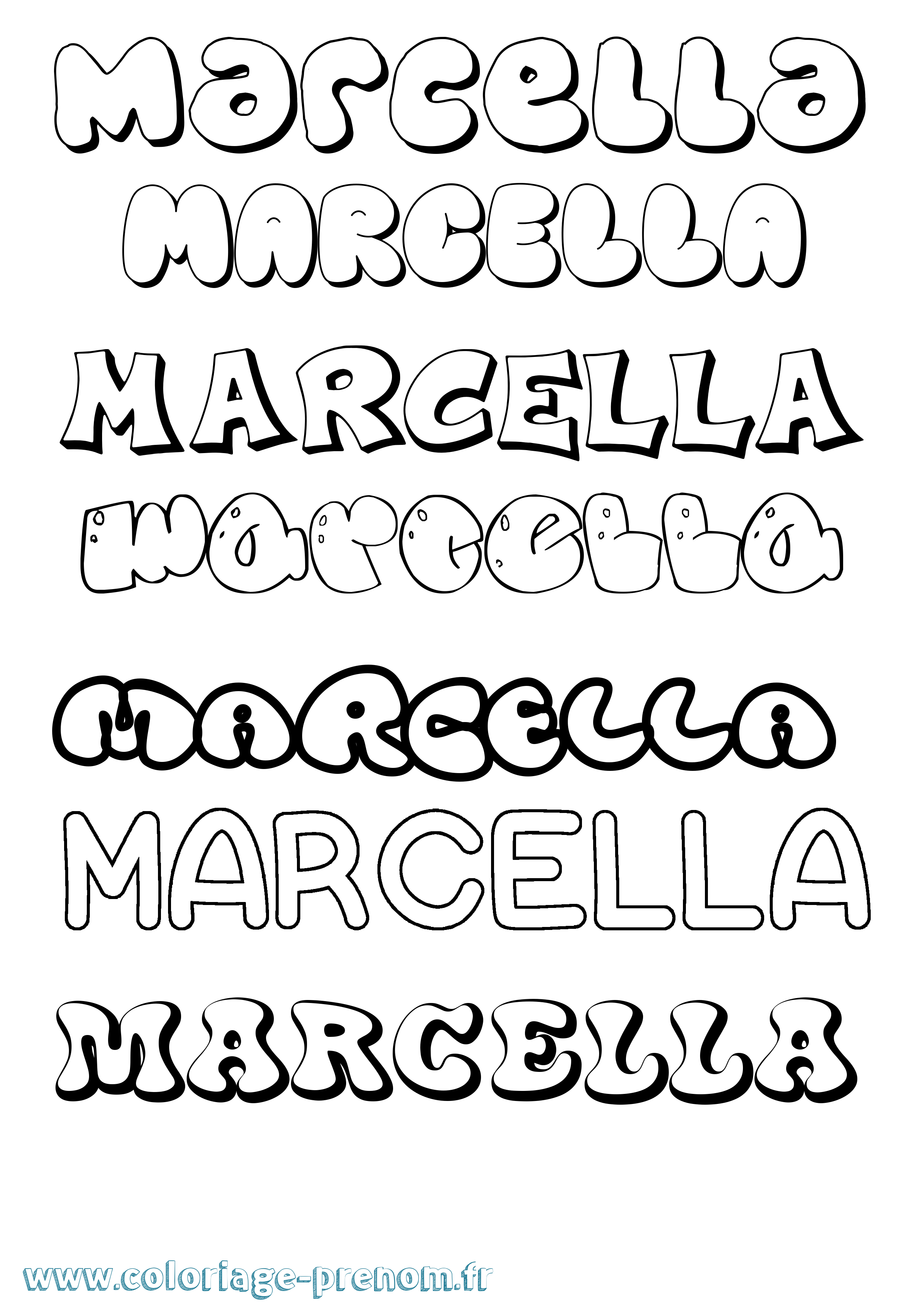 Coloriage prénom Marcella Bubble