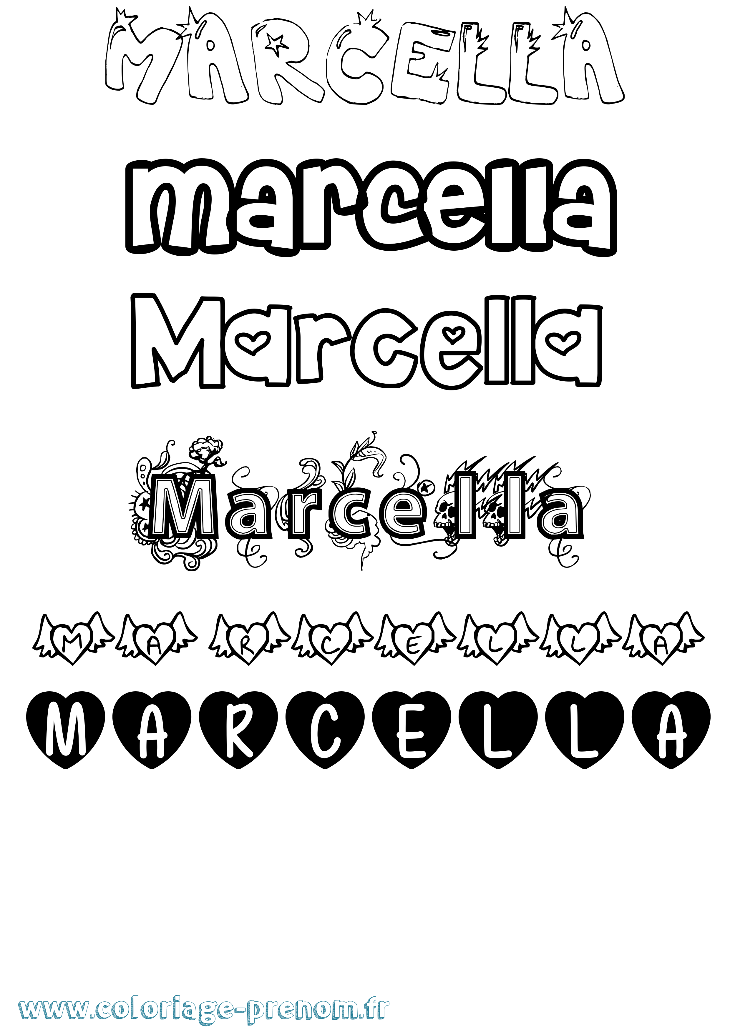 Coloriage prénom Marcella Girly