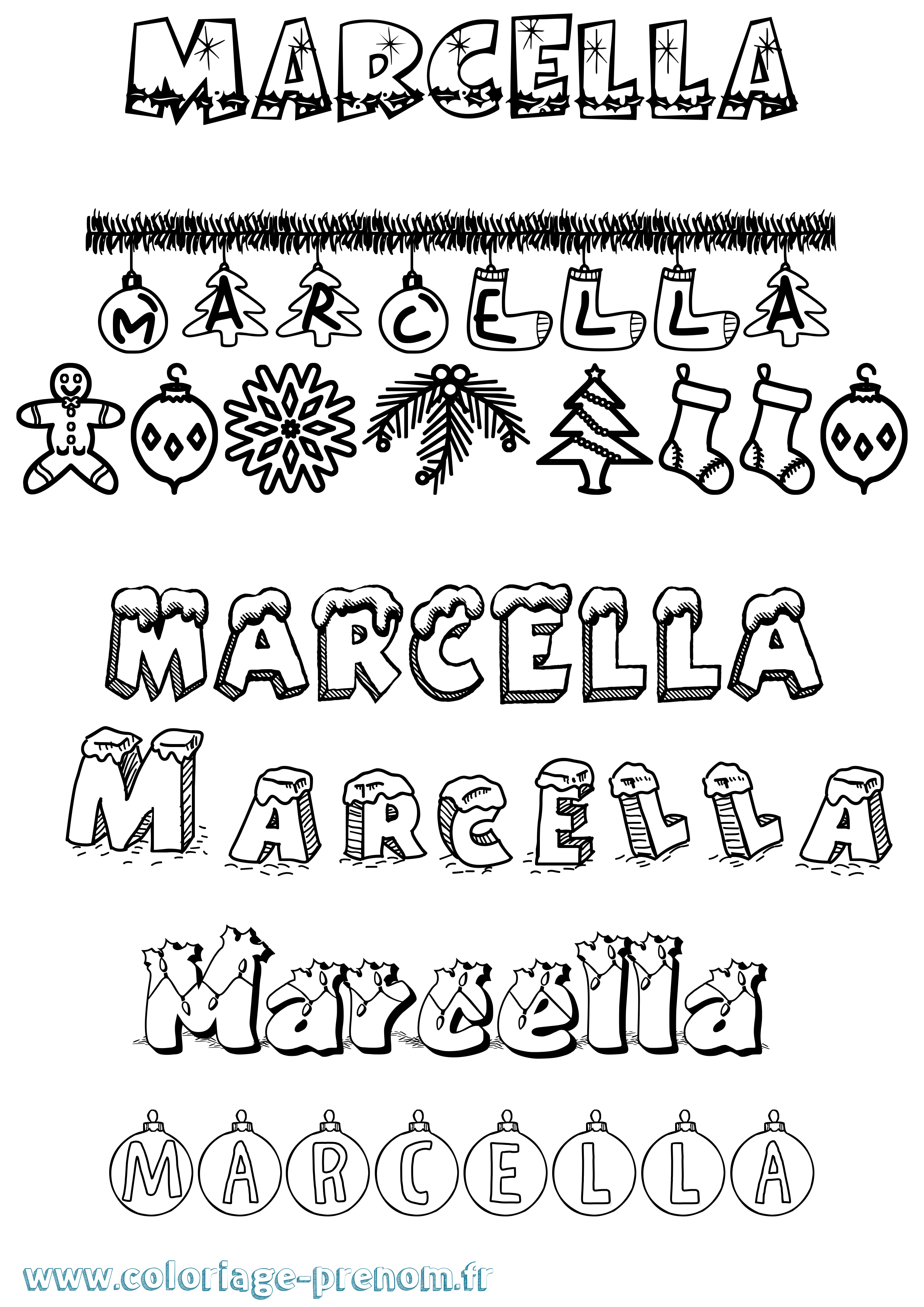 Coloriage prénom Marcella Noël