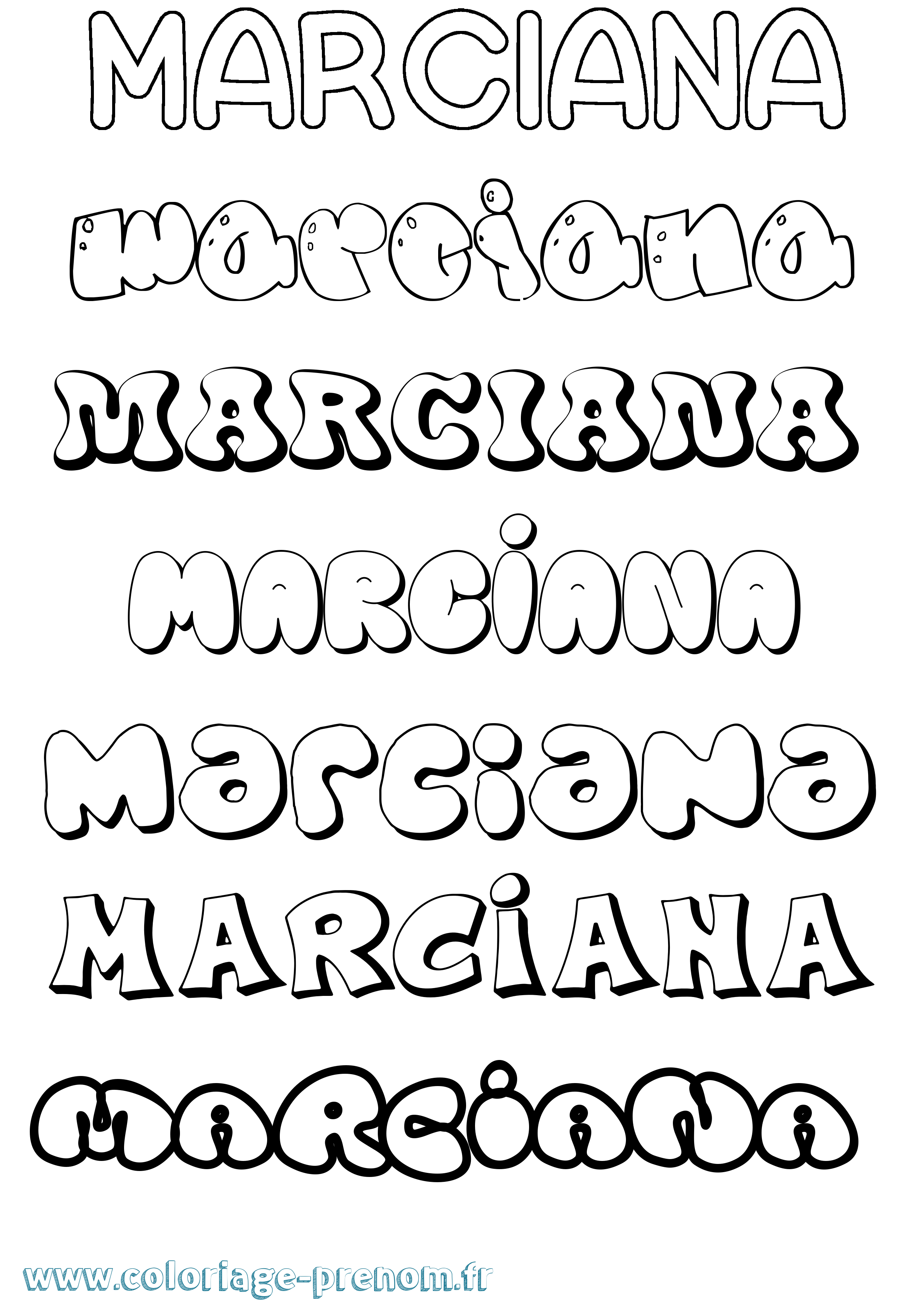 Coloriage prénom Marciana Bubble