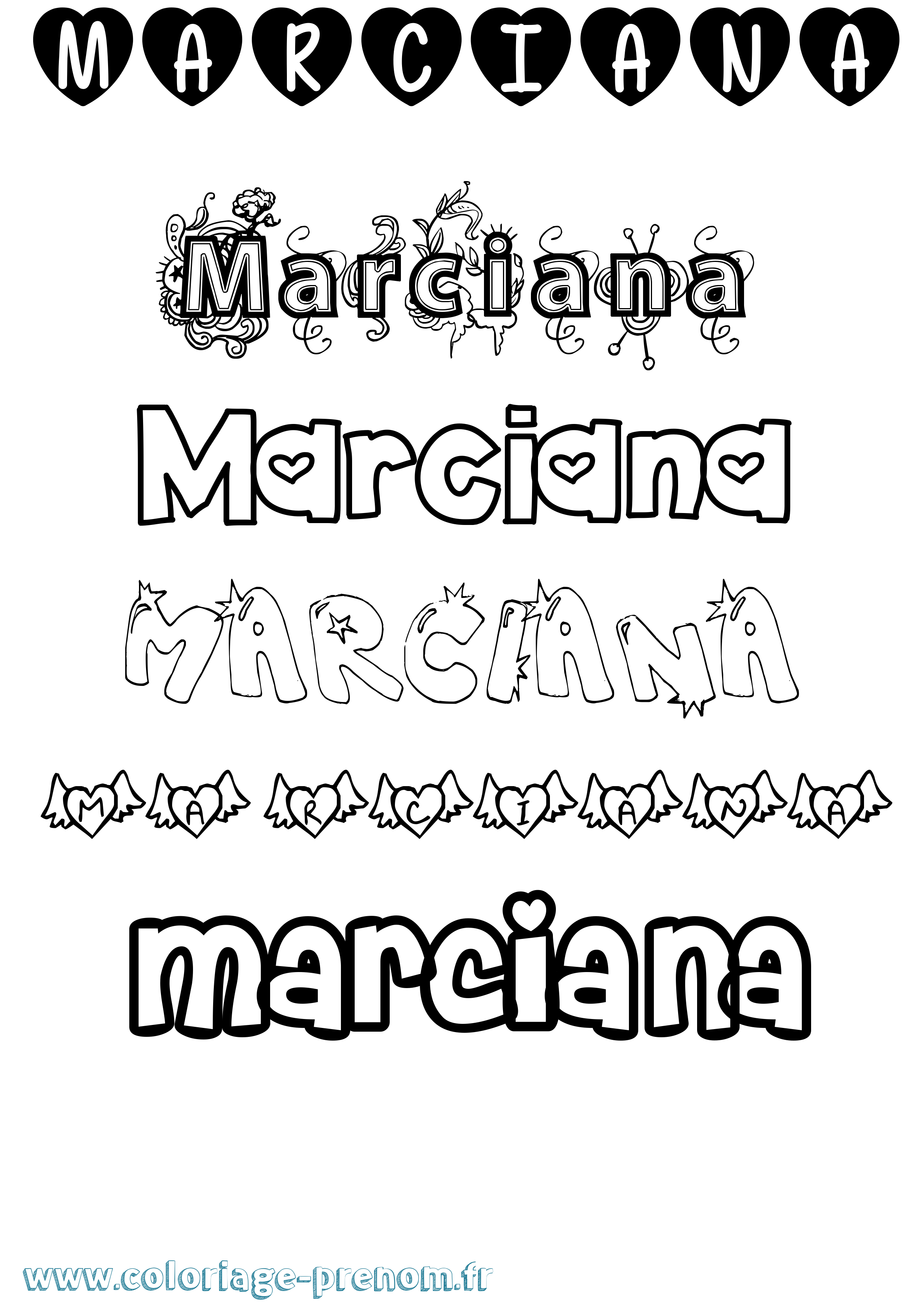 Coloriage prénom Marciana Girly