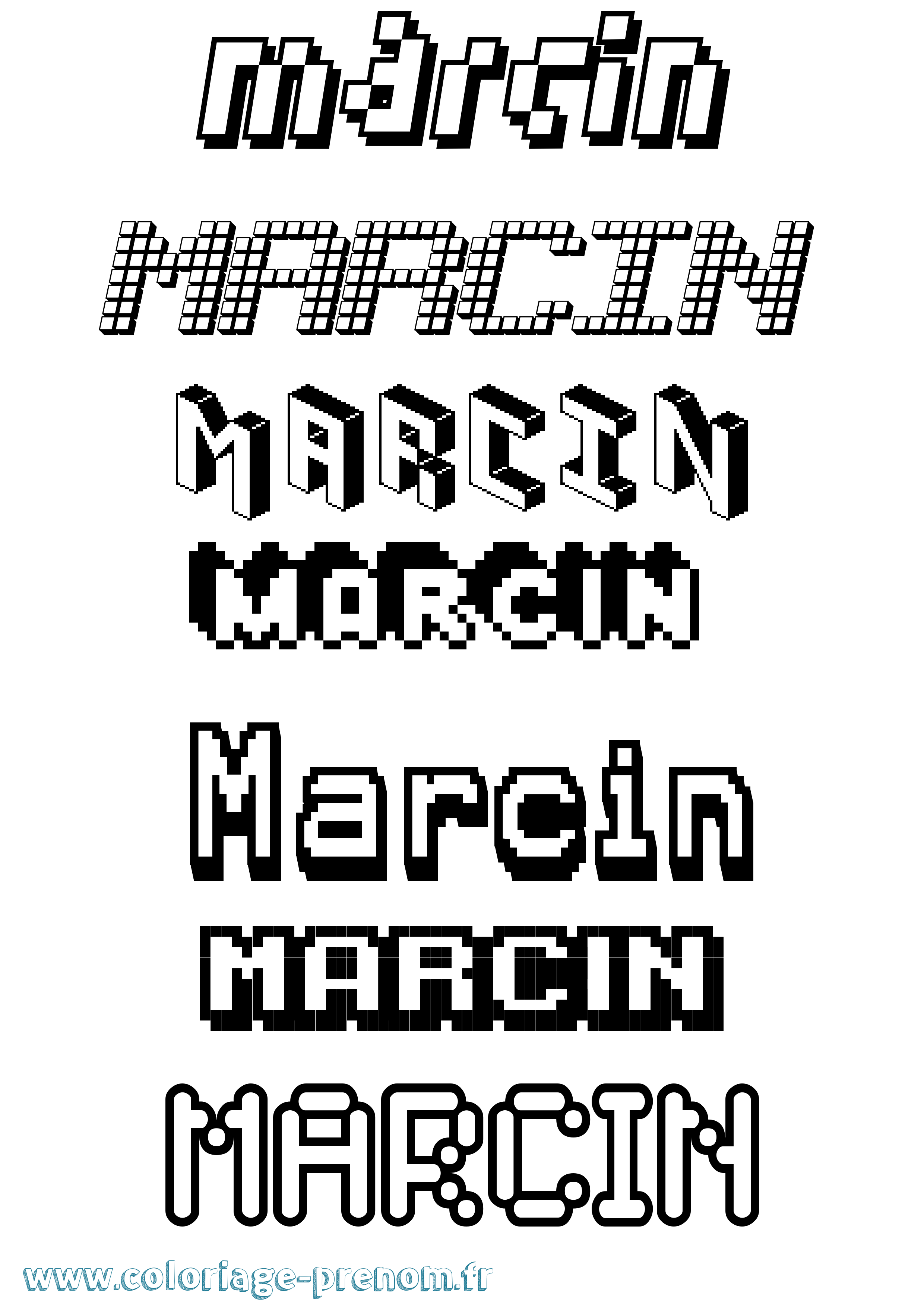 Coloriage prénom Marcin Pixel