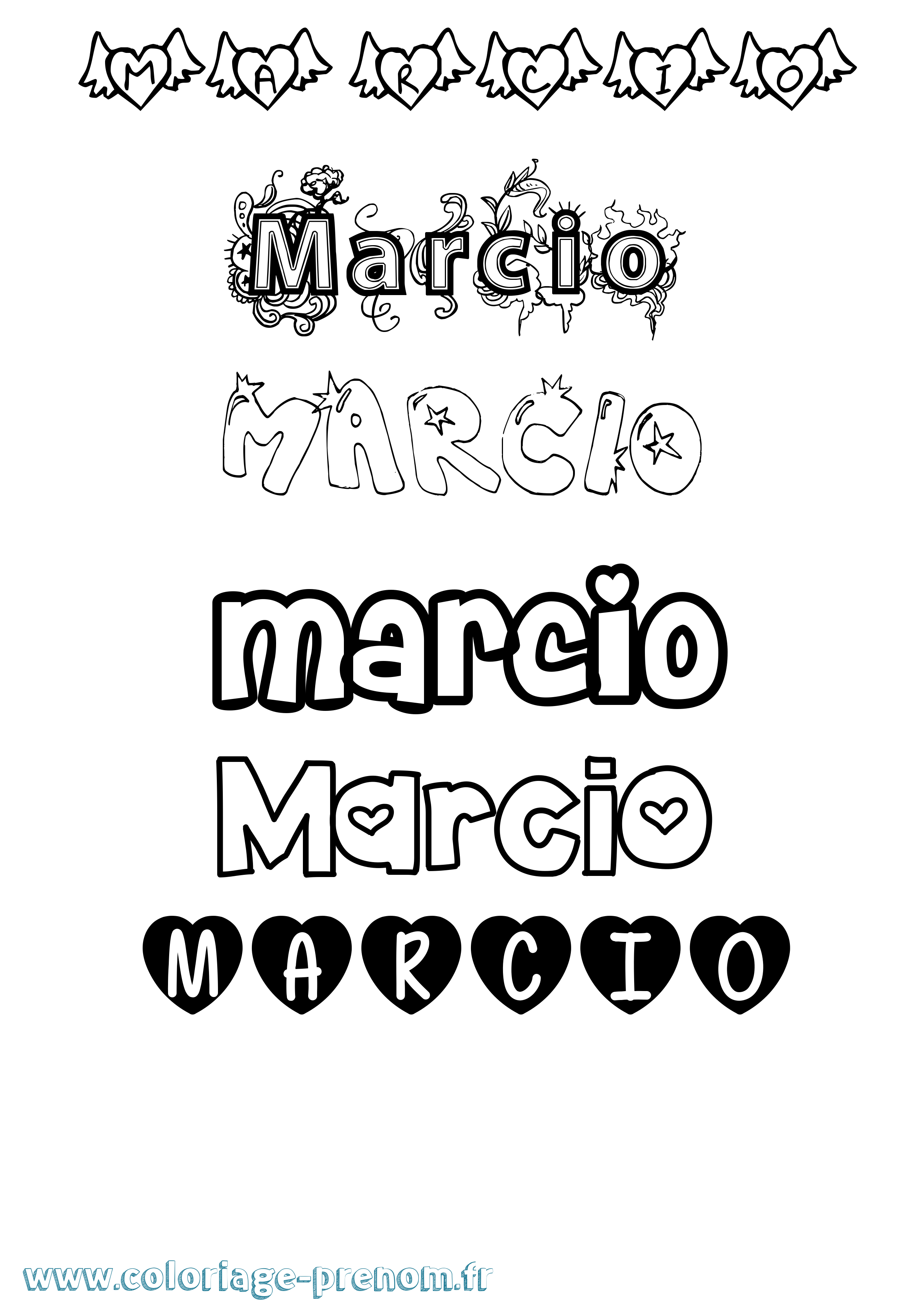 Coloriage prénom Marcio Girly