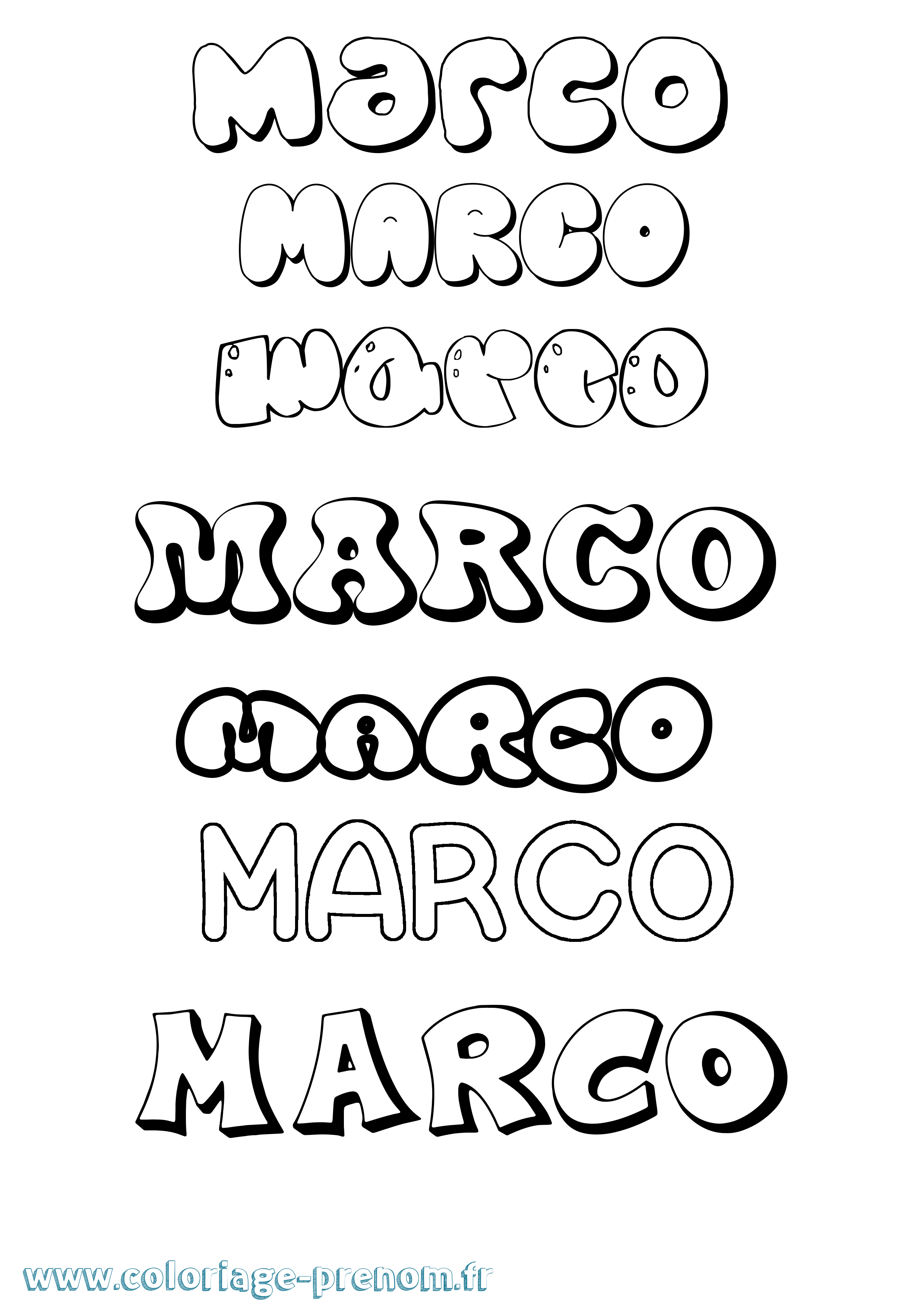 Coloriage prénom Marco Bubble