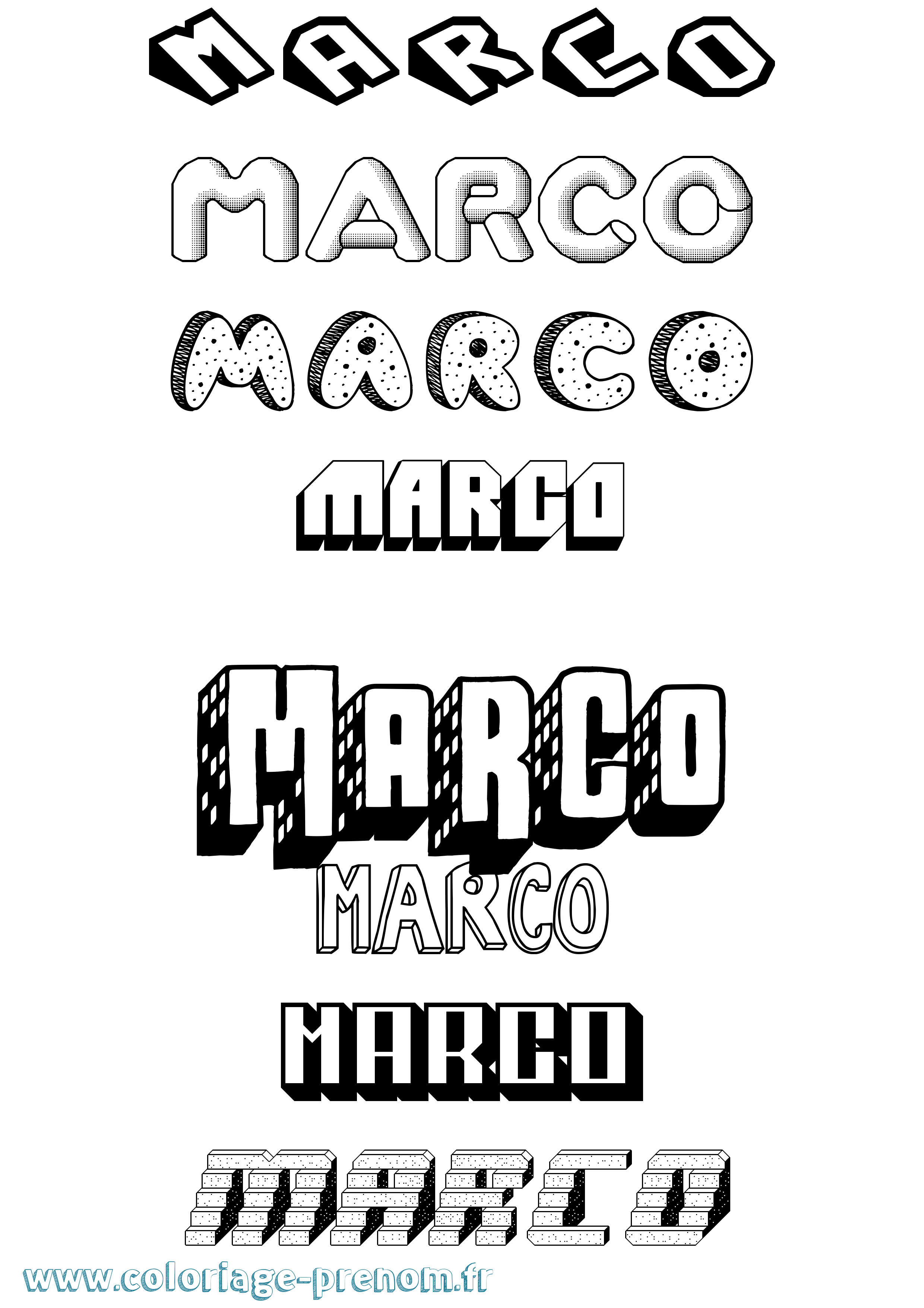 Coloriage Marco Effet 3D Coloriage prénom Marco Effet 3D