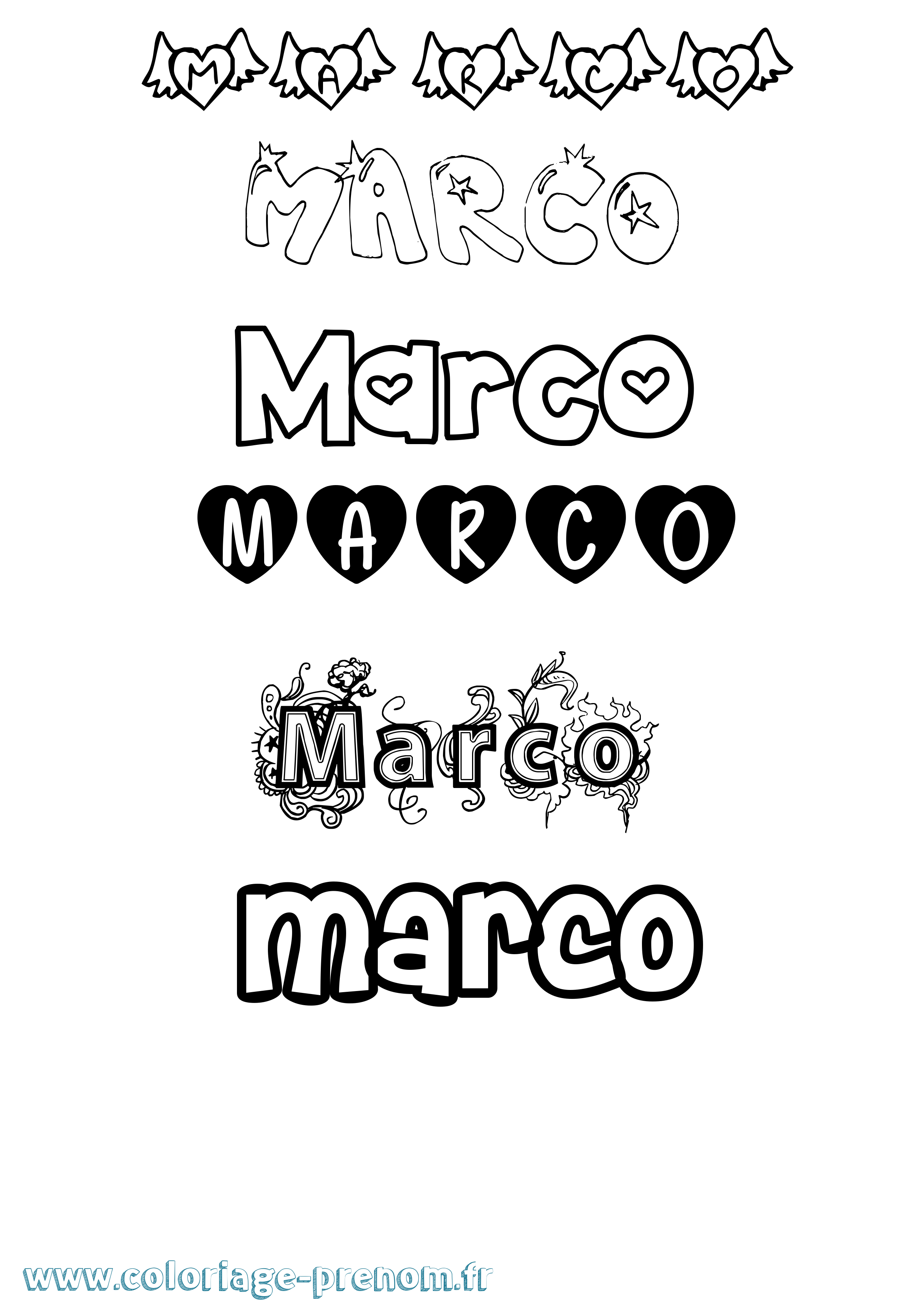Coloriage Marco Girly Coloriage prénom Marco Girly