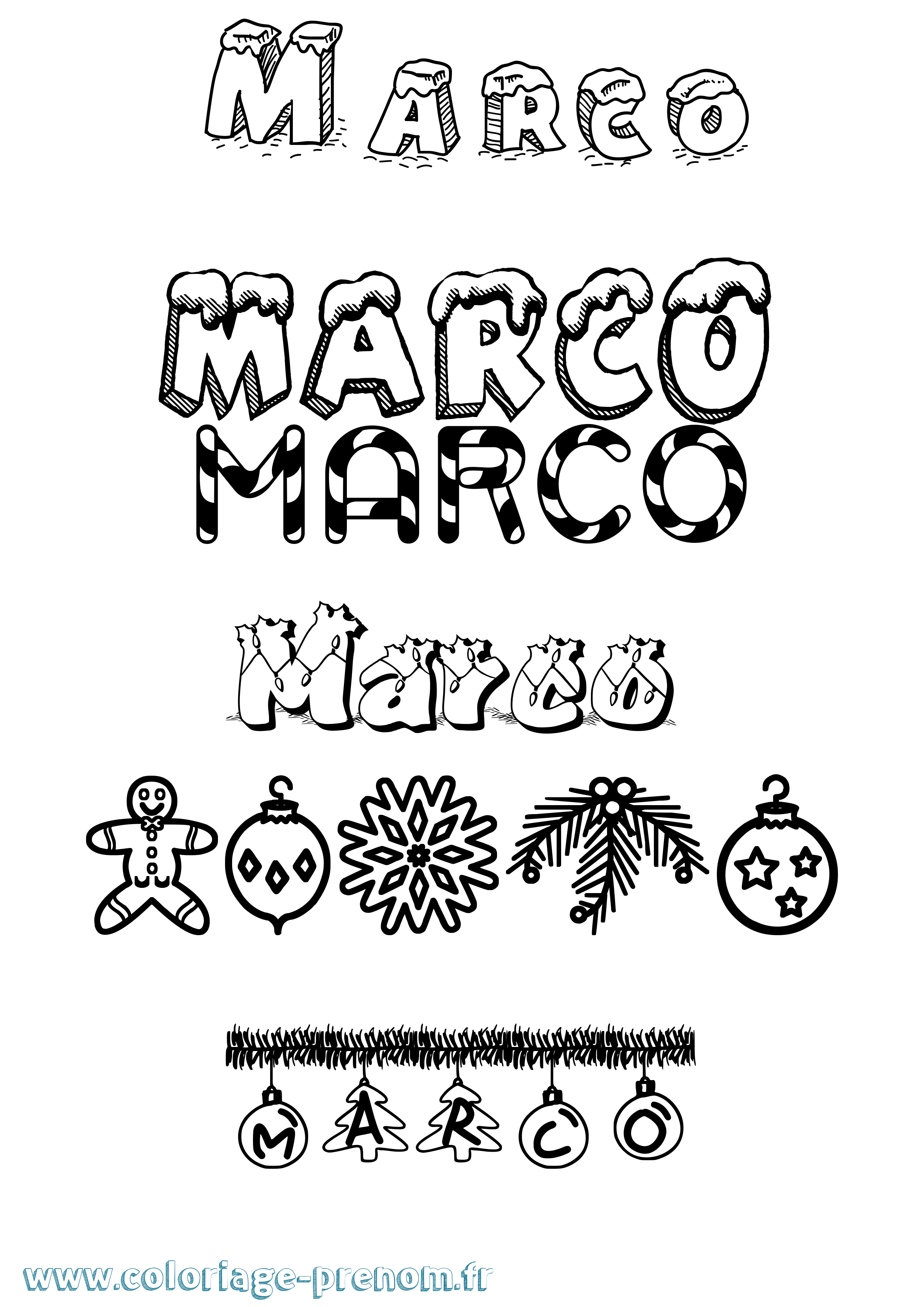 Coloriage prénom Marco Noël